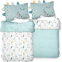 Baby Bedding with Ears/Spikes 100 x 135 cm 40 x 60 cm Dino Bed Linen Light Blue for Toddlers Made of 100% Cotton with Zip and Hotel Envelope (Dinosaur, 100 x 135 cm)