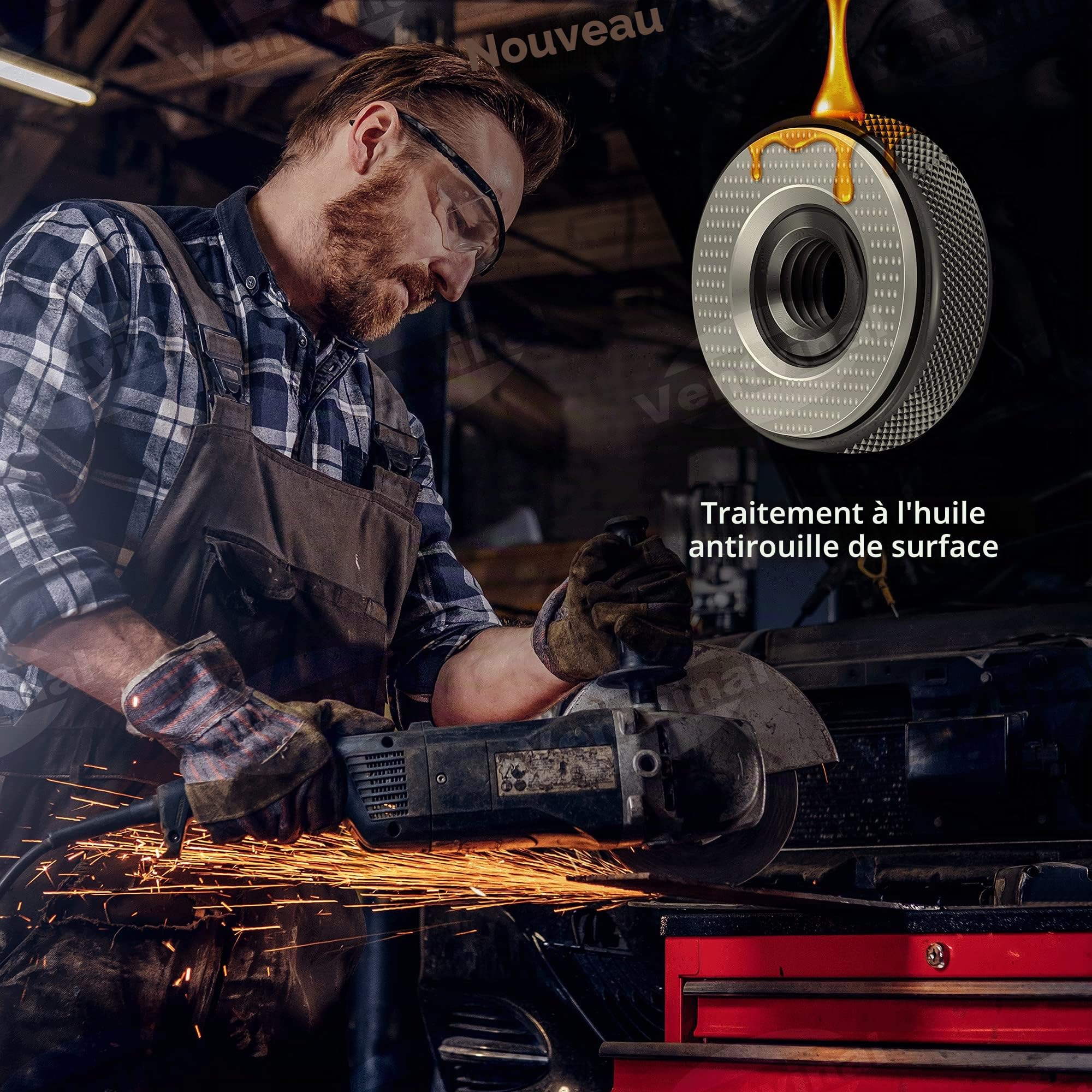 Ecrou à dégagement rapide Ventvinal SDS Clic M14, pour toutes les meuleuses d'angle d'AEG, Black & Decker, Dewalt, Flex, Hitachi, Metabo, Makita etc. (2x écrou de serrage), noir