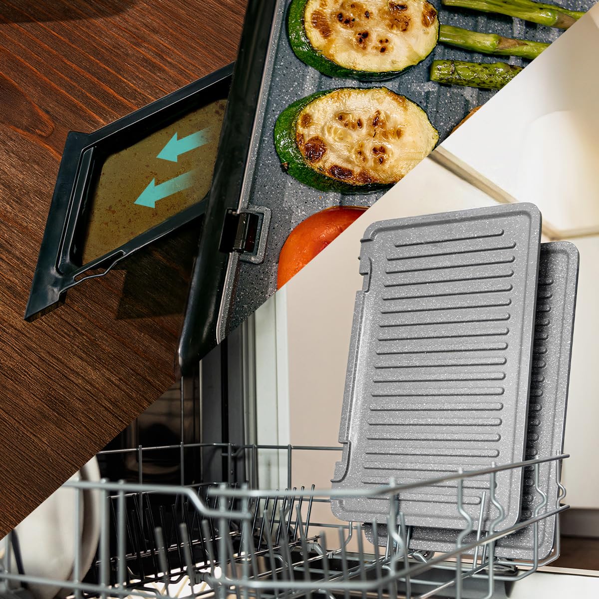 Cecotec Elektrogrill Rock'nGrill 2000 PerfectCook. 2000 W, Temperaturfühler, Touch-Steuerung, Dual-Temp, Öffnung 105 °C, Fettauffang, abnehmbare Platten, 30x23 cm, Edelstahl