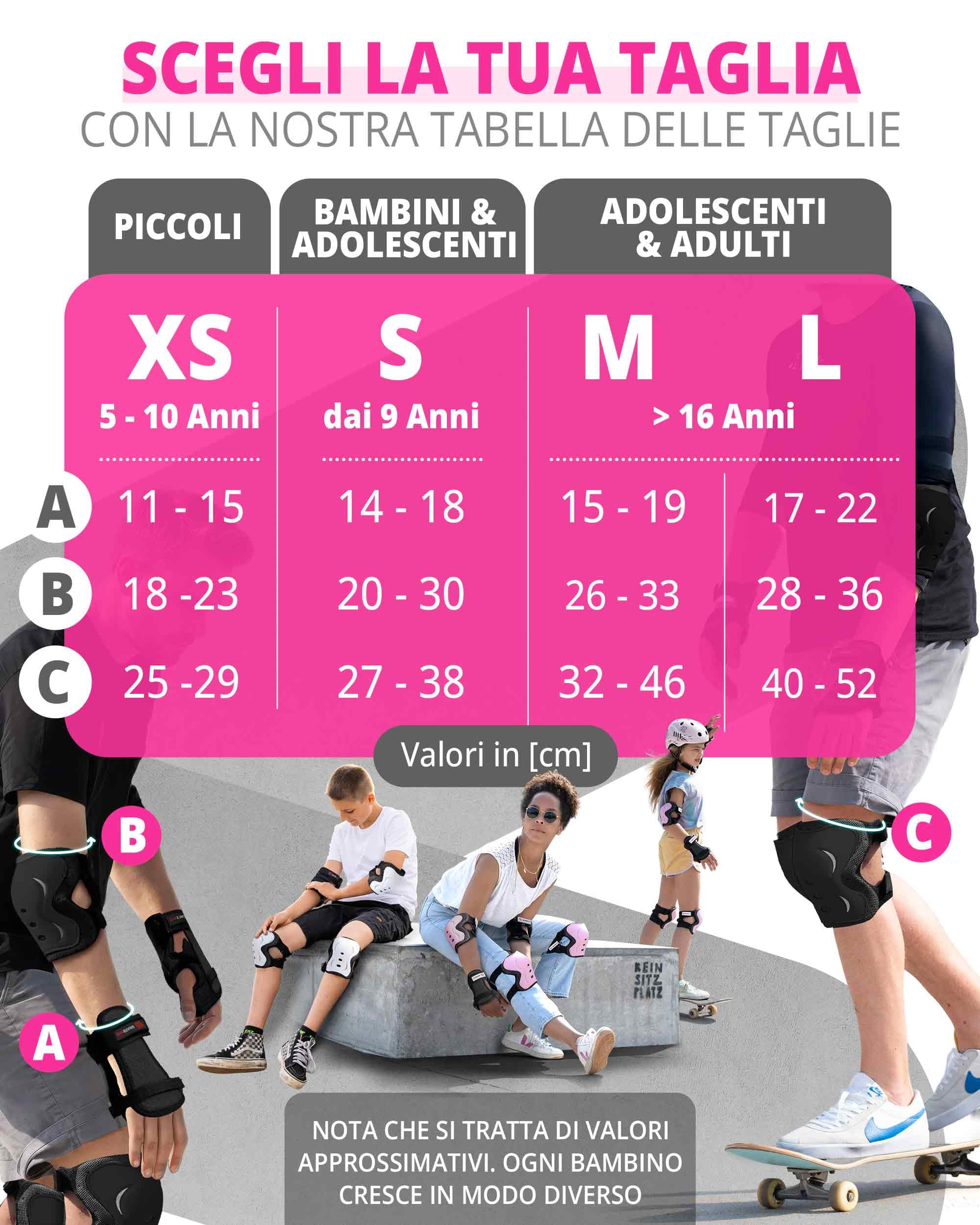 SKATEWIZ Ginocchiere Bambini - Pattini a Rotelle - Protezione Bambina - Protezioni Skateboard Bambino, BMX, Roller, Bicicletta - IMPACT Taglia M Rosa Nero