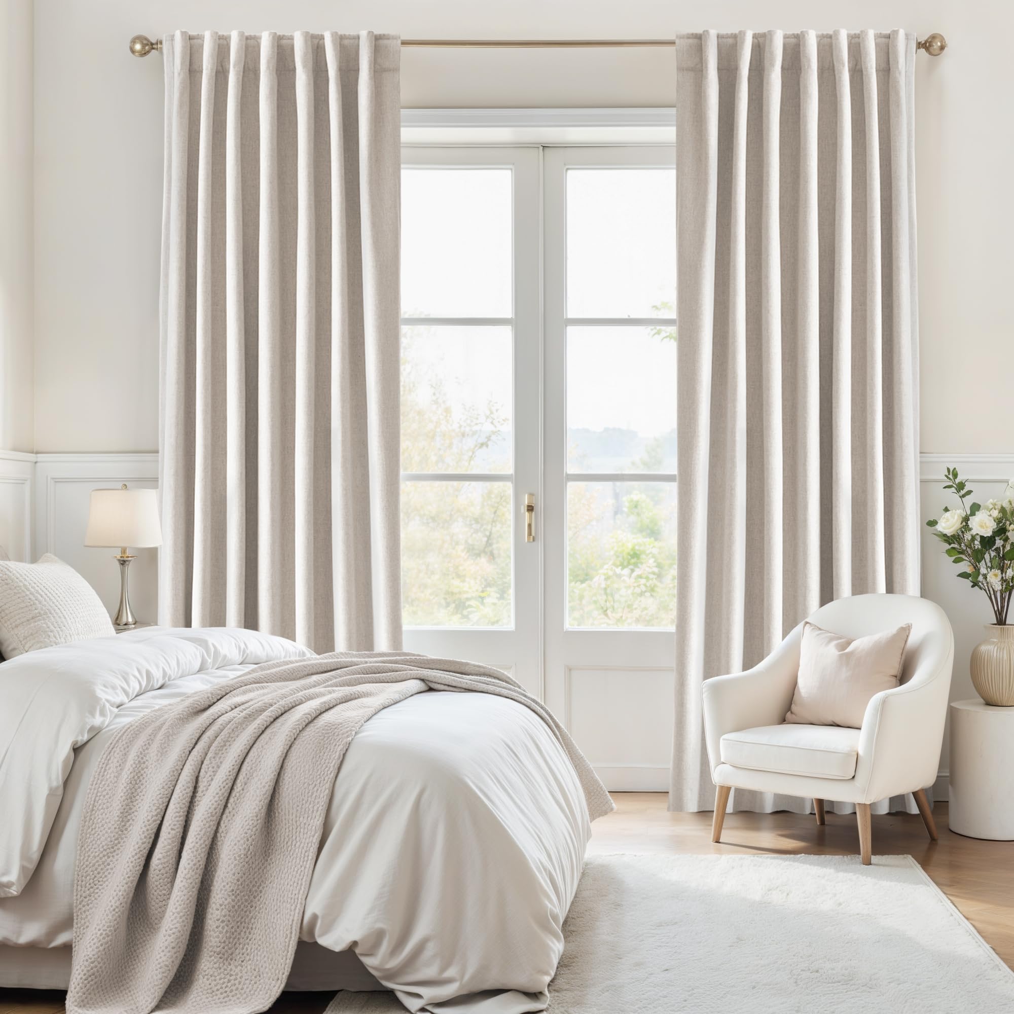 HUTO Pinch Pleat Sunblock Blackout Curtain, Thermal Insulated Room Darkening Window Treatment For Bedroom, Patio, Hotel,Beige, 72 Inch Wide By 96 Inch Long, 1 Panel
