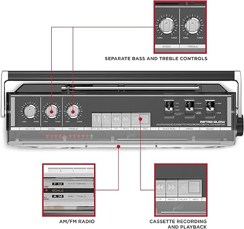 Miniatura 4 de ION Audio Retro Glow Boombox - Casete de radio AMFM estéreo de lujo, altavoces duales, graves de rango completo y Bluetooth (renovado)