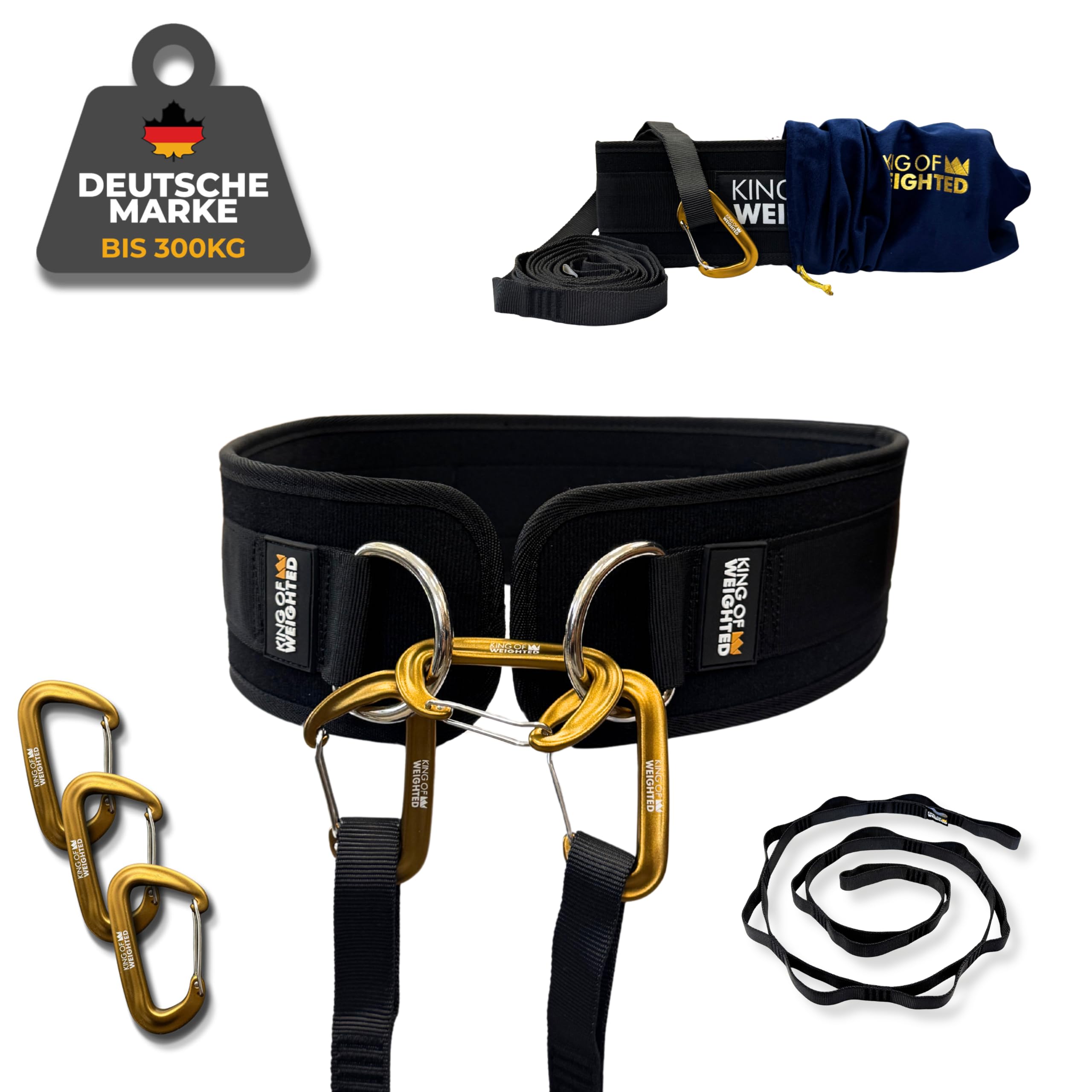 King Of Weighted Dip Belt, Premium Dip Belt with Nylon Daisy Chain and 3 Carabiner - Weight Belt for Streetlifting, Calisthenics, Strength Training, Bodybuilding - 300 kg Load Capacity (M)