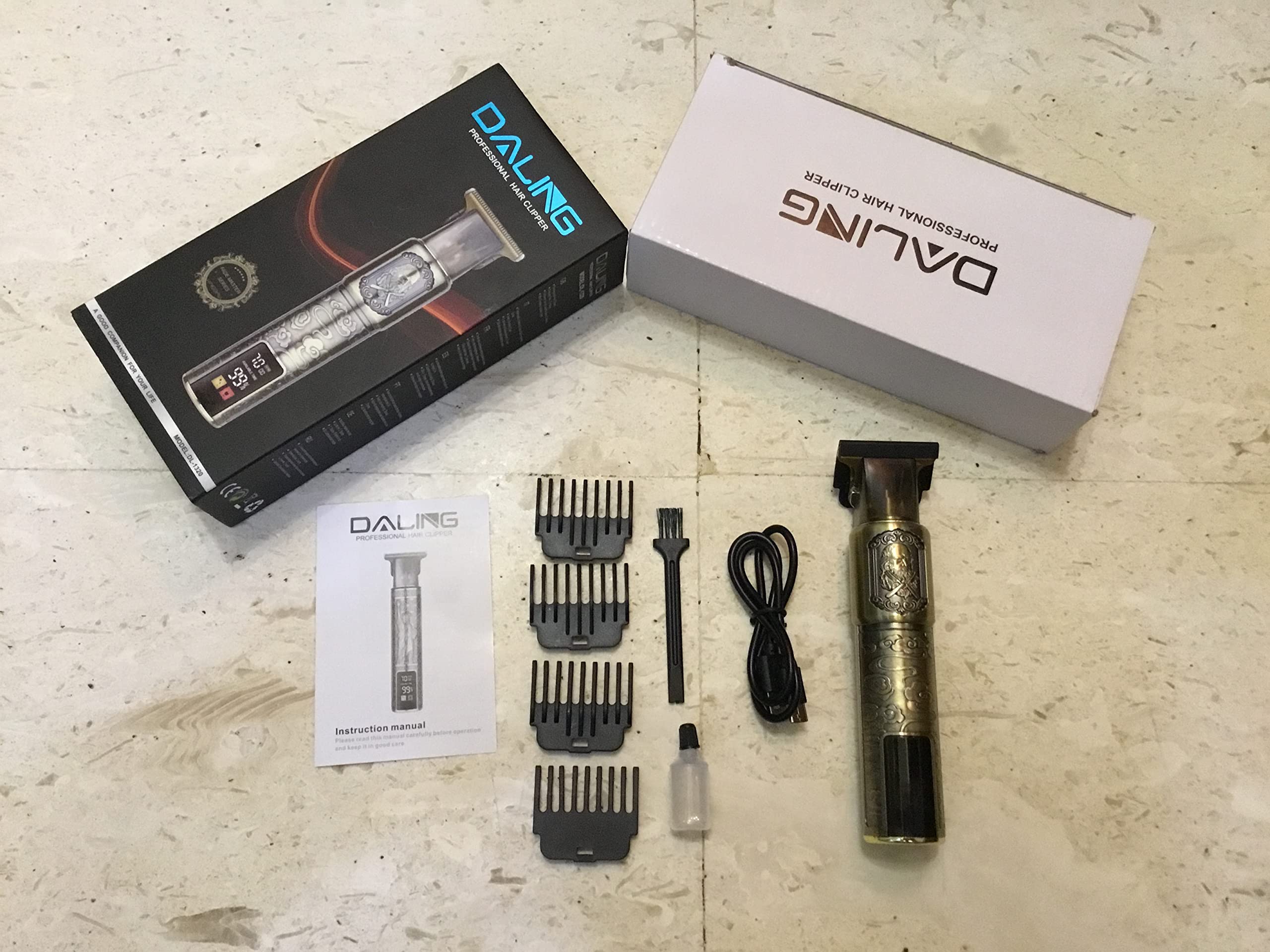 Dl-1320 Hair Clippers For Men,Electric Pro Li Outliner Grooming Zero Gapped Baldheaded Hair Clippers Rechargeable Cordless Close Cutting T-Blade Trimmer With Digital Display, Gold