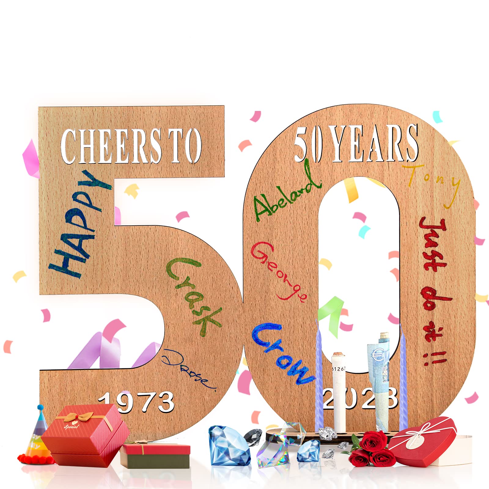Plaque Anniversaire En Bois Avec Support (chiffre Personnalisable) | Pour Cadeau D'argent, Livre D'or - Anniversaire, Mariage, Fête (ex: 50 Ans)