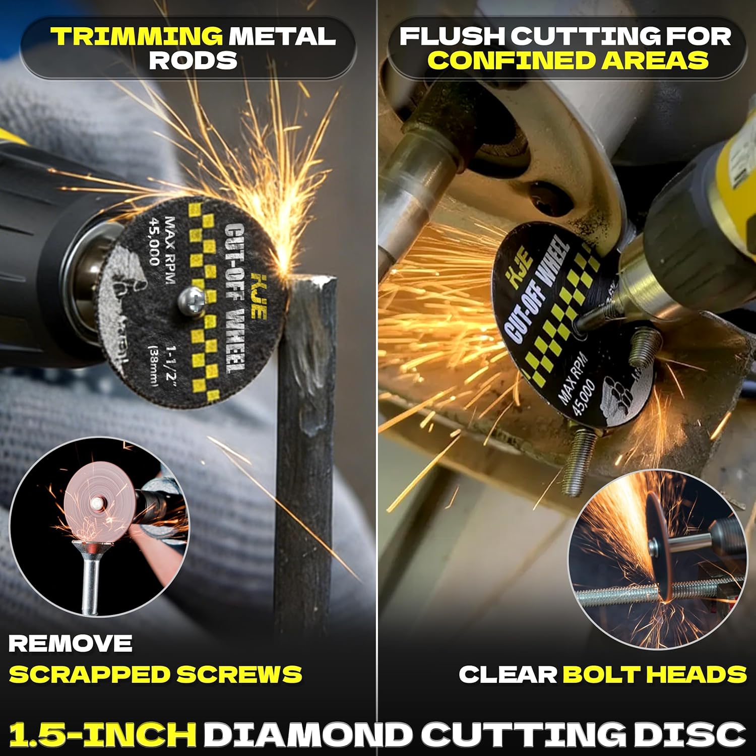 KJE 1-1/2 Cut Off Wheels, 20PCS Fiberglass Reinforced Cutting Discs for Metal, 1PCS High Performance Diamond Wheel for Stone, Ceramics - Rotary Tool Cutting Disc Accessories Include Mandrels