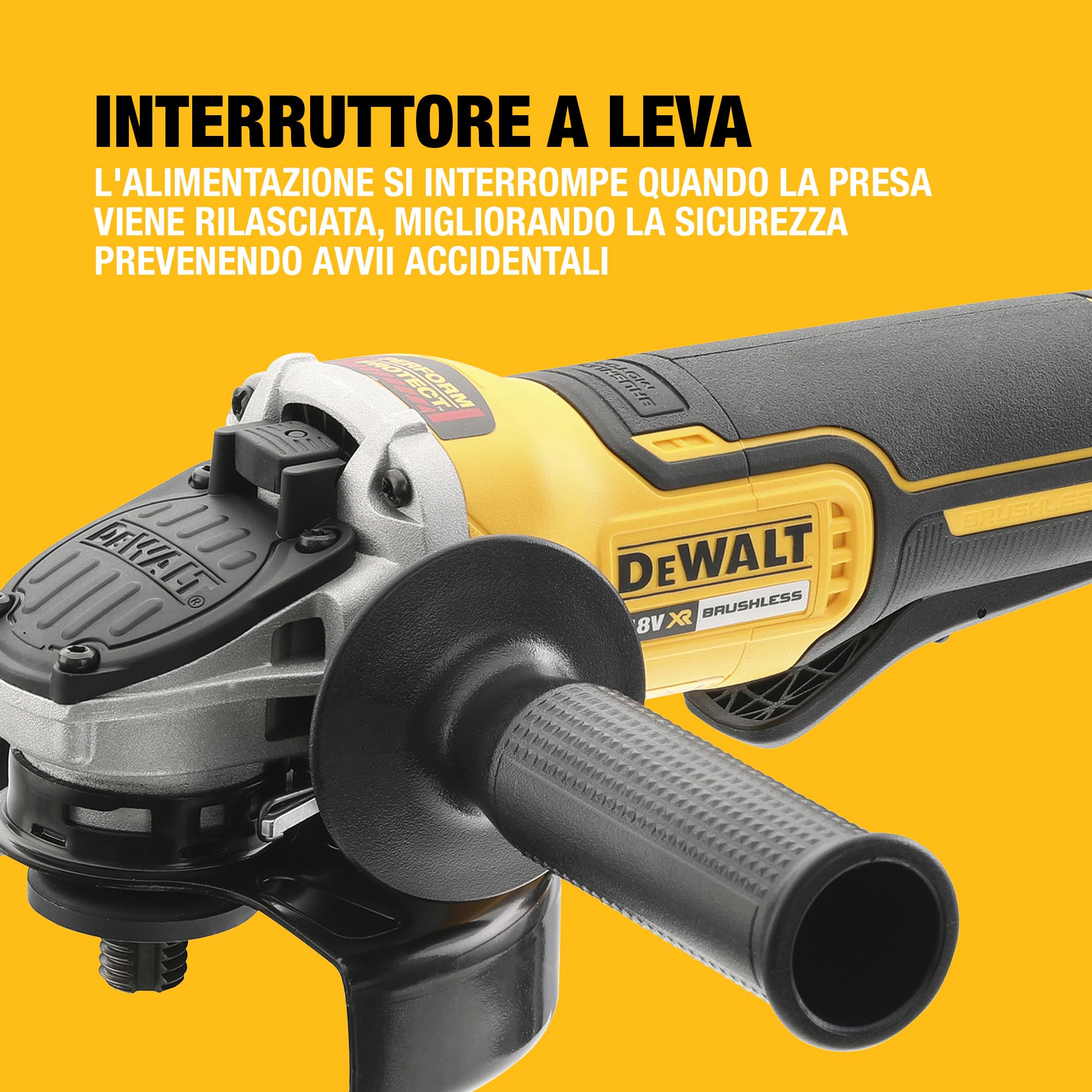 DEWALT Smerigliatrice angolare a batteria 18V XR Brushless 125mm con interruttore a paletta - Solo utensile in TSTAK, DCG406NT-XJ