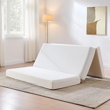 AMERLIFE 6-Inch Queen Tri-Fold Memory Foam Mattress, Cooling Gel Foldable Guest Bed with Washable Cover, Space-Saving Mattress for Murphy Bed, Home Use, White