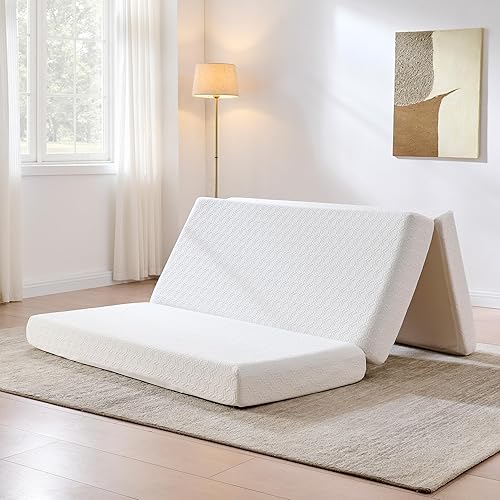 AMERLIFE 6-Inch Queen Tri-Fold Memory Foam Mattress, Foldable Guest Bed with Washable Cover, Space-Saving Mattress for Murphy Bed, Home Use, White