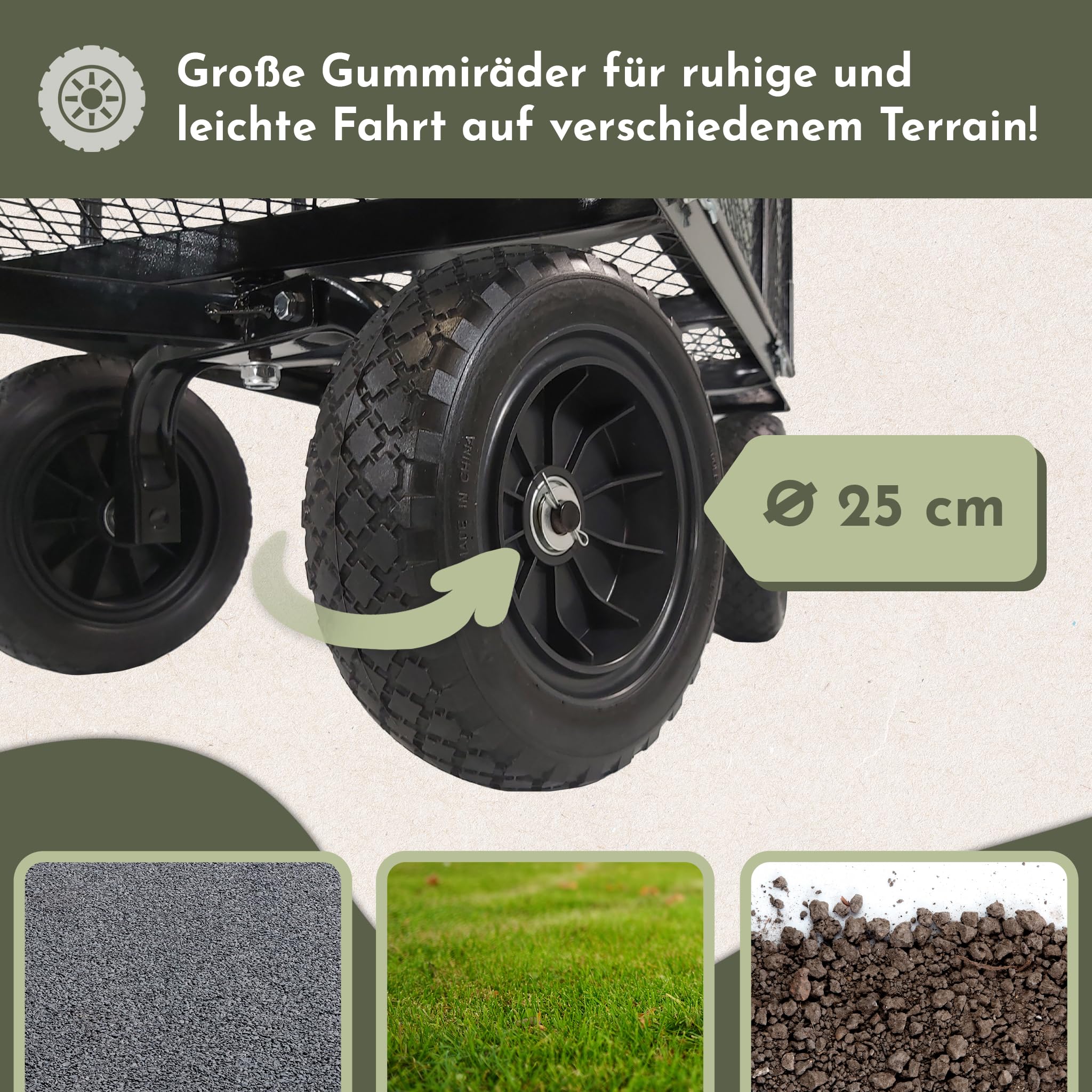 Lemodo Gartenwagen aus Stahl mit Laubsäcken und Gummireifen, 300 kg Tragkraft, Ladefläche 96,5 x 53 x 22 cm, Anhänger mit Kupplung für Rasentraktor ideal für Laub, Gartenabfälle, Holz und Gartenarbeit