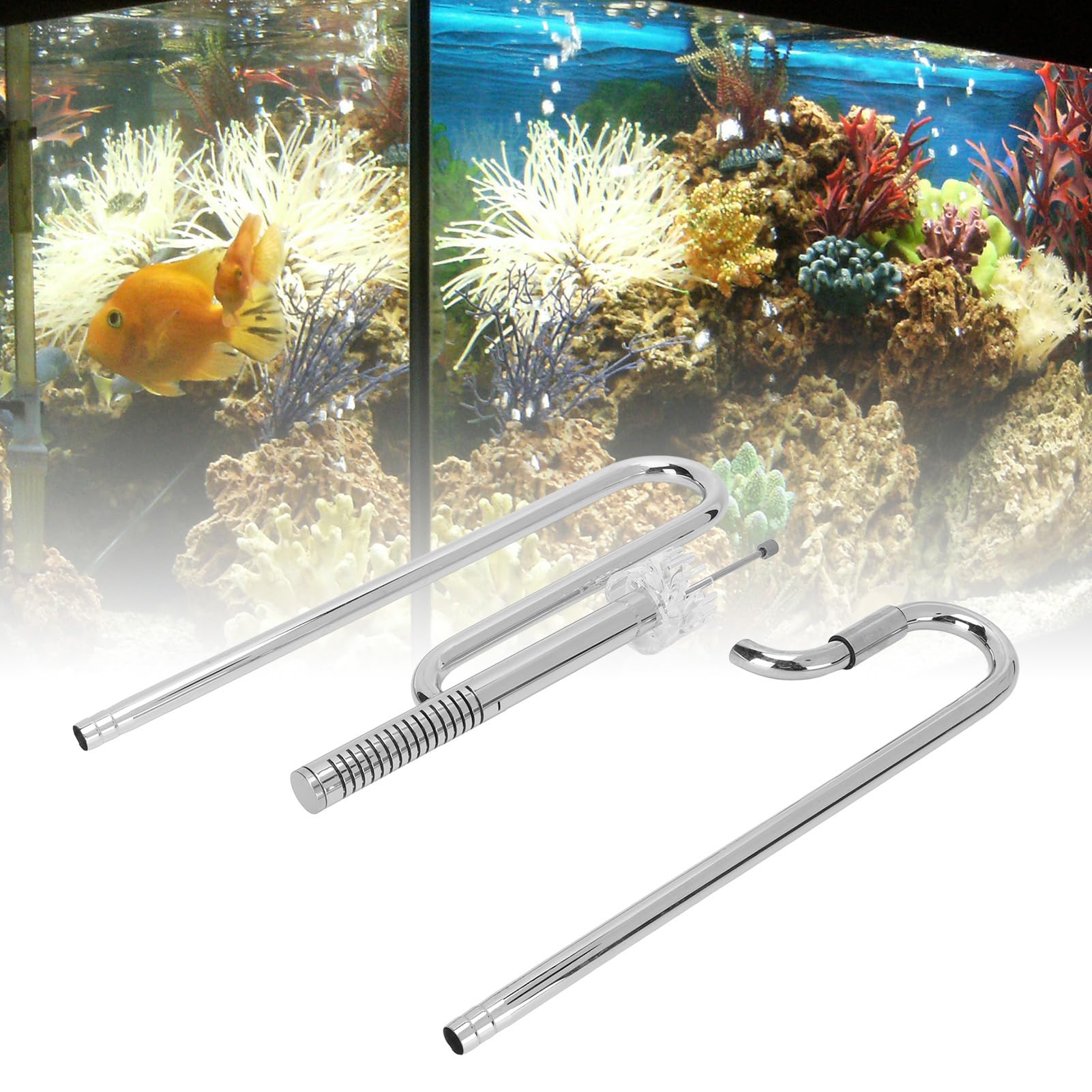 gernie Regolatore d'Acqua in Acciaio Inox Schiumatoio di Superficie in Metallo con 2 Supporti in Acrilico per Acquario piantumato, Set di Tubi di afflusso e deflusso (16 mm/0,63 Pollici)