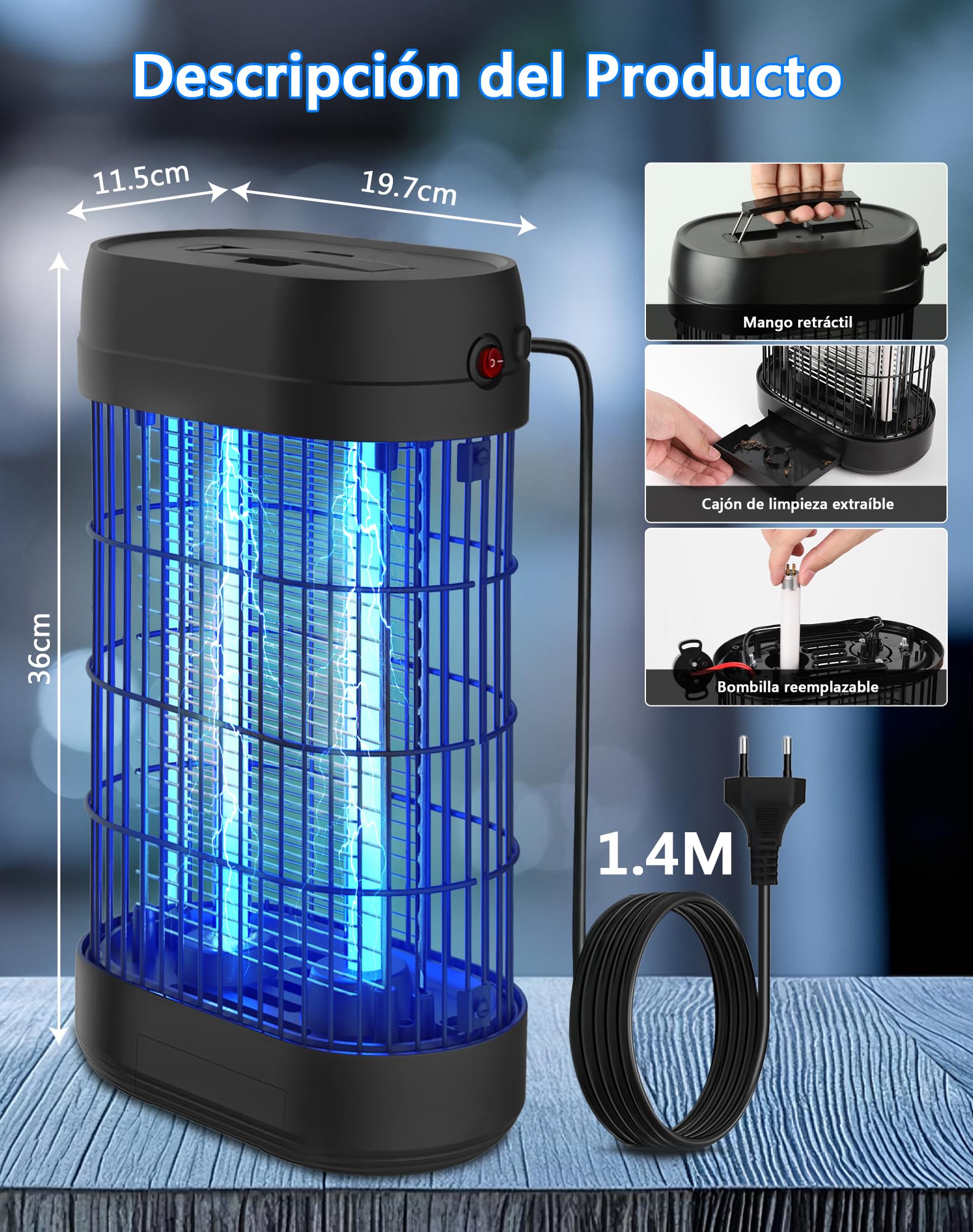 Lámpara Antimosquitos Eléctrica 18W, Mata Moscas y Mosquitos Exterior e Interior, Cobertura 80m², Trampa de Luz UV 365nm para Insectos, Polillas, Ideal para Jardín, Terraza, Camping y Hogar