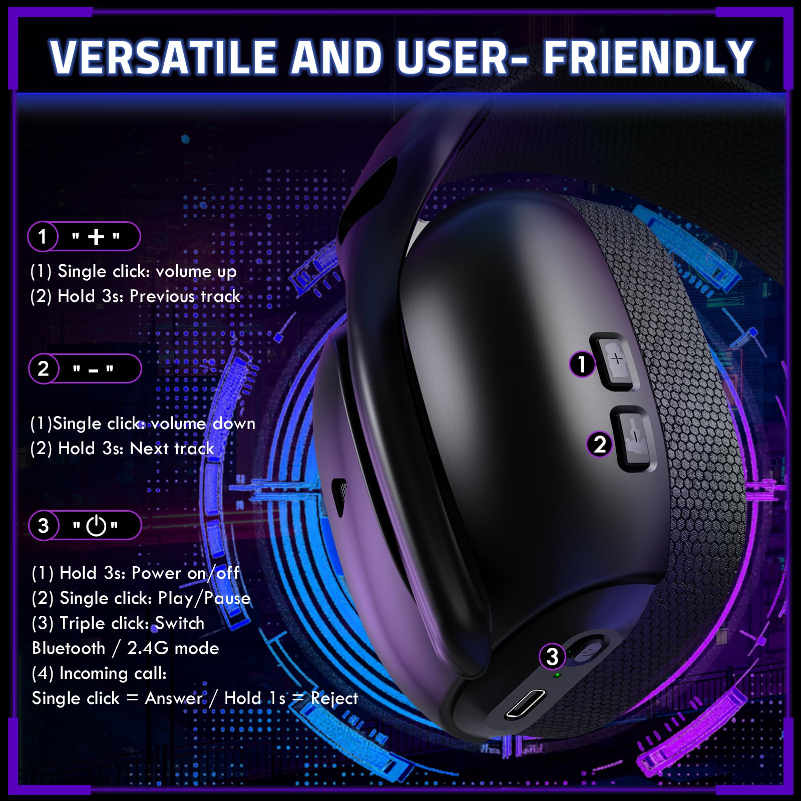 ATTACK SHARK L80PRO Casque Gaming sans Fil, Double Microphone Réglable, Son Surround 3D, Léger avec 20ms Latence Ultra-Faible, Drivers 40mm, 3 Modes (2.4G/Bluetooth/Filaire) pour PC/Phone -Noir