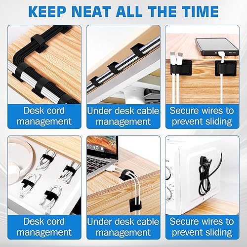 Miniatura 6 de Vorona Correas de gestión de cables para debajo del escritorio, 41 correas de montaje reutilizables con respaldo adhesivo, gestión de cables, juego