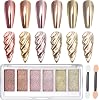 Gold Silver Chrome Nail Powder, 6 Colors Holographic Unicorn Iridescent Nail Chrome Powder, Metallic Mirror Effect Light Gold Champagne Chrome Powder Palette Pigment Glitter for Nail Art