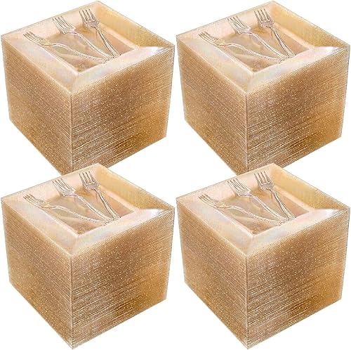 300 platos desechables con purpurina dorada para 150 invitados, platos de postre dorados de 6.5 pulgadas con tenedores de plástico, juego de vajilla