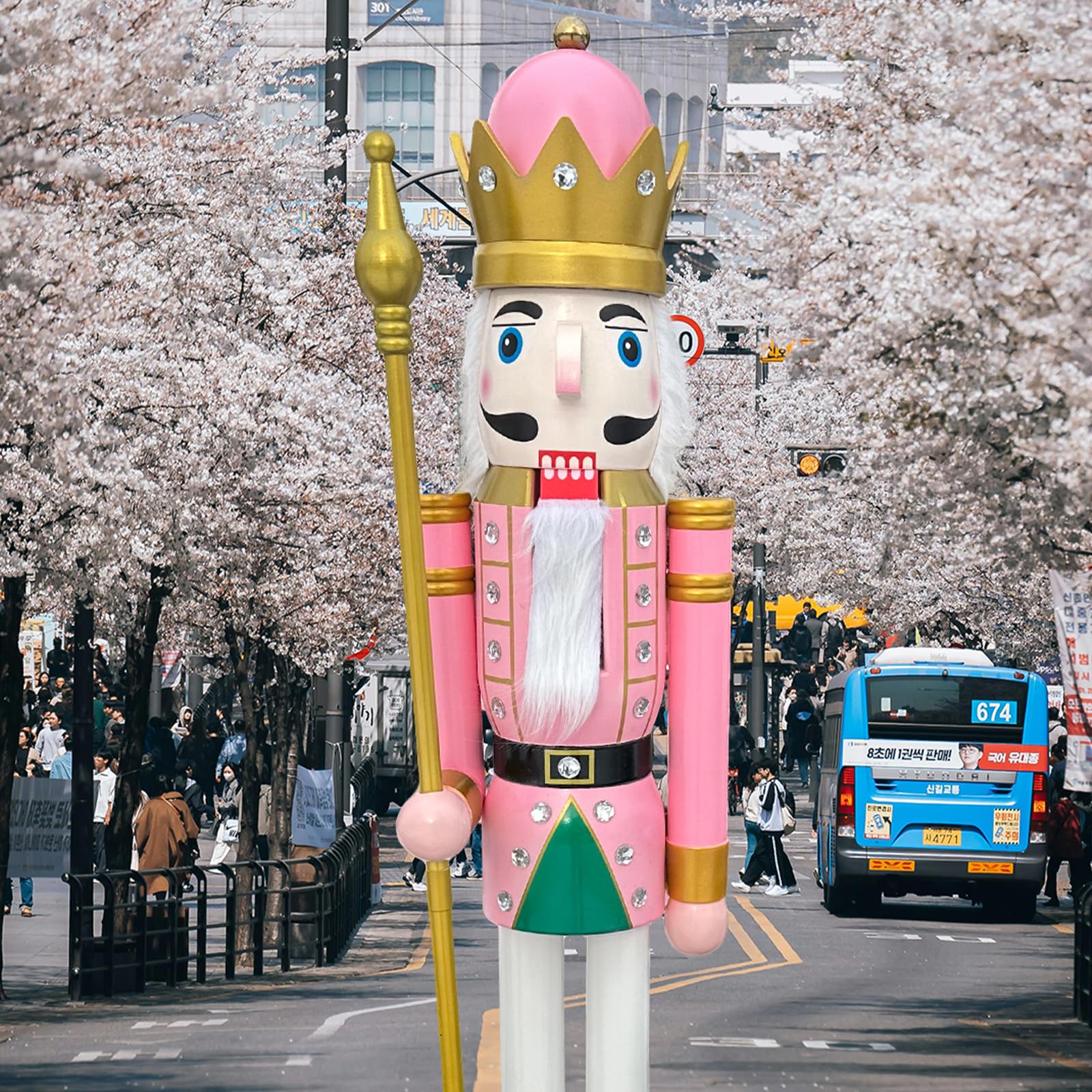 Ecom-Cdl King Pink K16 Cdl 150Cm 60" 5Ft Tall Life-Size Large/Giant Pink Christmas Soldier On Stand Hold Scepter Xmas/Event/Ceremonies/Commercial Indoor Outdoor Decoration(5 Feet, )