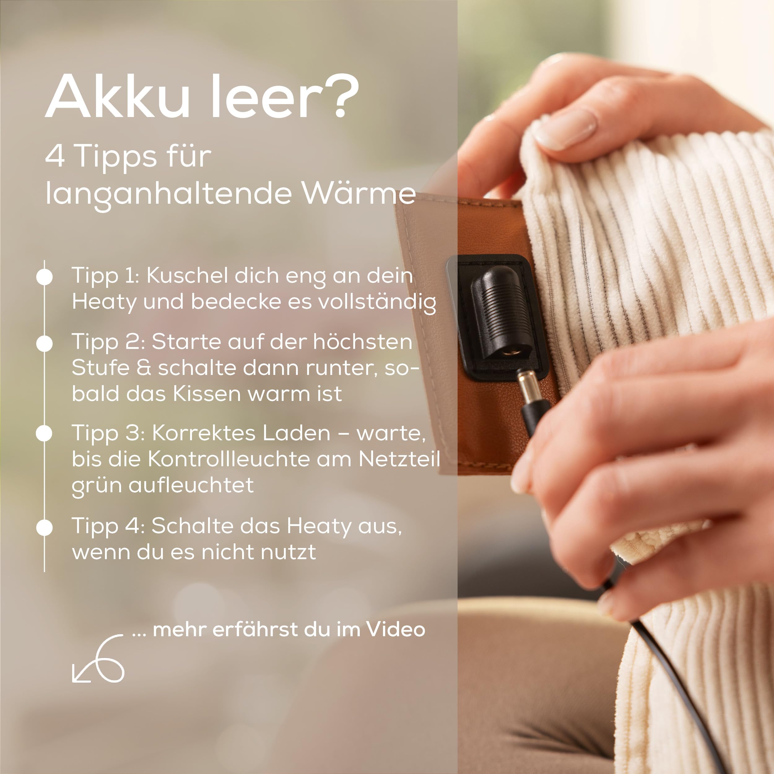 Beurer Heaty Heizkissen, kabelloses Heizkissen mit Akku, Wärmekissen mit Abschaltautomatik und 3 Temperaturstufen, mit Schnellheizung, weicher Cordstoff, cashmere-creme/weiß