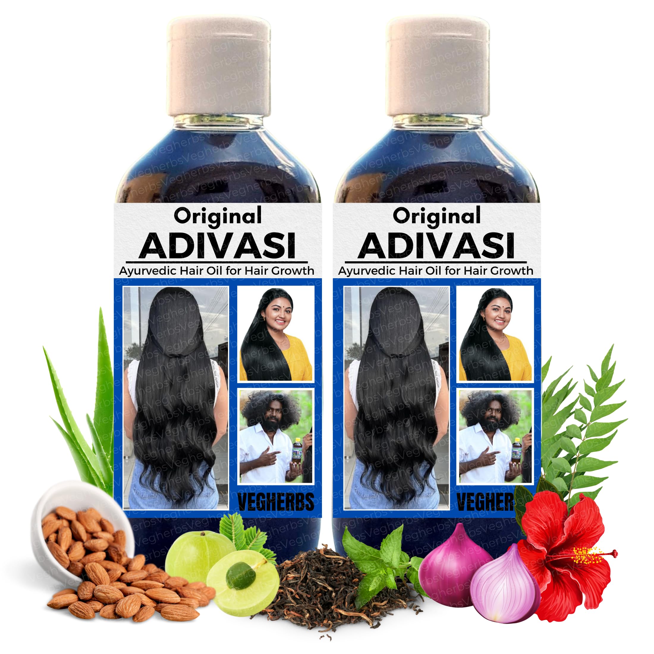 VegHerbs Original Adivasi Hair Growth Oil | Ayurvedic Adiwasi Herbal Kesh Tel With Natural Rosemary Essential & Biotin For Control Hairfall Anti Dandruff (Pack Of 1), 100 Grams