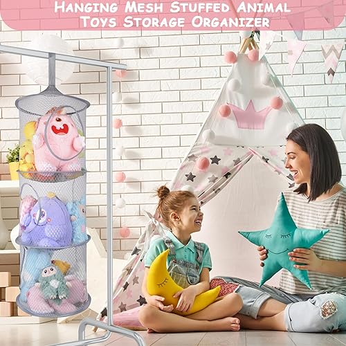 Miniatura 7 de ChezMax Organizador de almacenamiento de malla plegable ahorro de espacio bolsas cesta de almacenamiento de juguetes para habitación de niños,