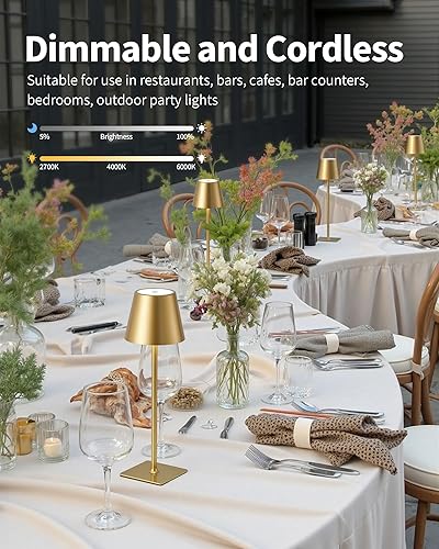 Vista 55 de KDG Paquete de 2 lámparas de mesa inalámbricas, lámpara de escritorio LED portátil, funciona con batería de 4000 mAh, atenuación continua de 3