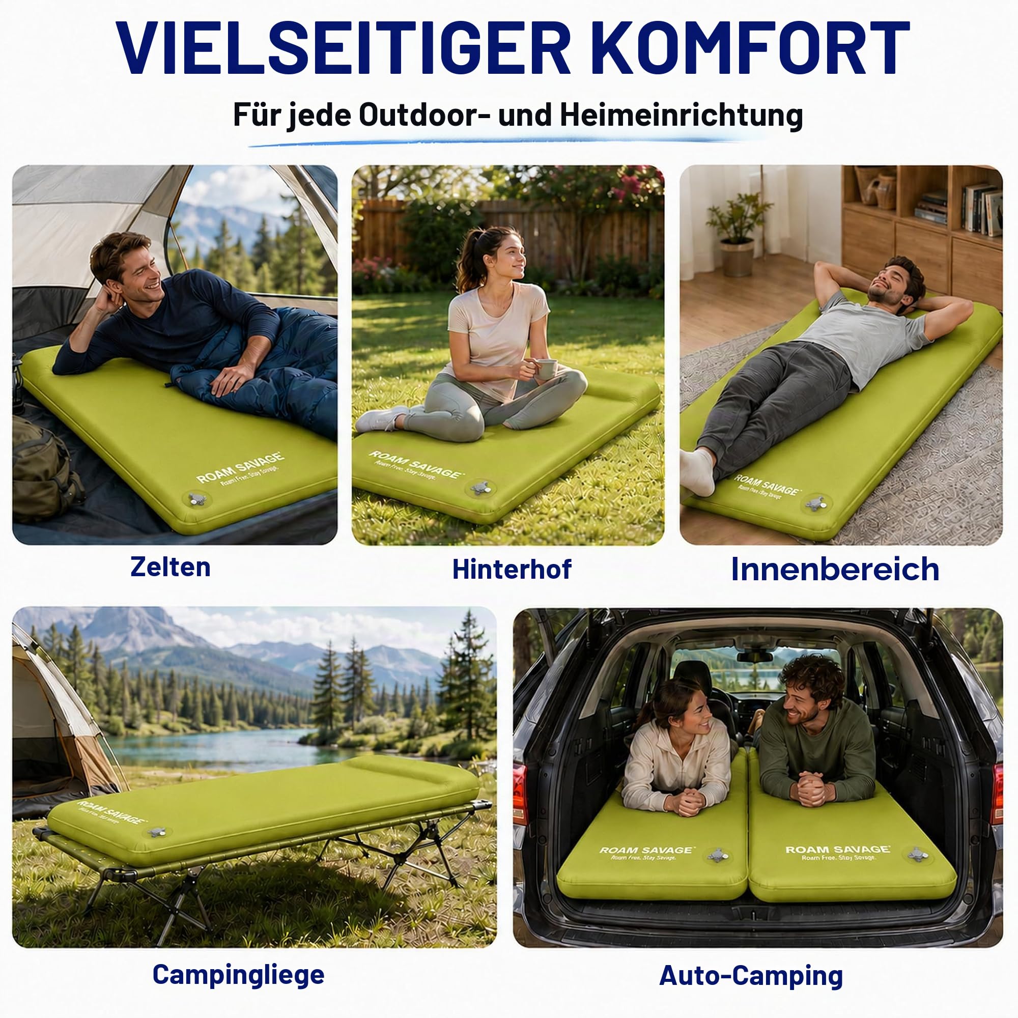 ROAM SAVAGE Selbstaufblasende Campingmatte mit integriertem Kopfkissen