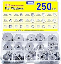 HOLMOL Washers Set 250 Pieces, Body Washers 15 Sizes, Stainless Steel Washers Assortment M3 M4 M5 M6 M8 M10 M12, Flat Washers Stainless Steel, Washers Set for Screws