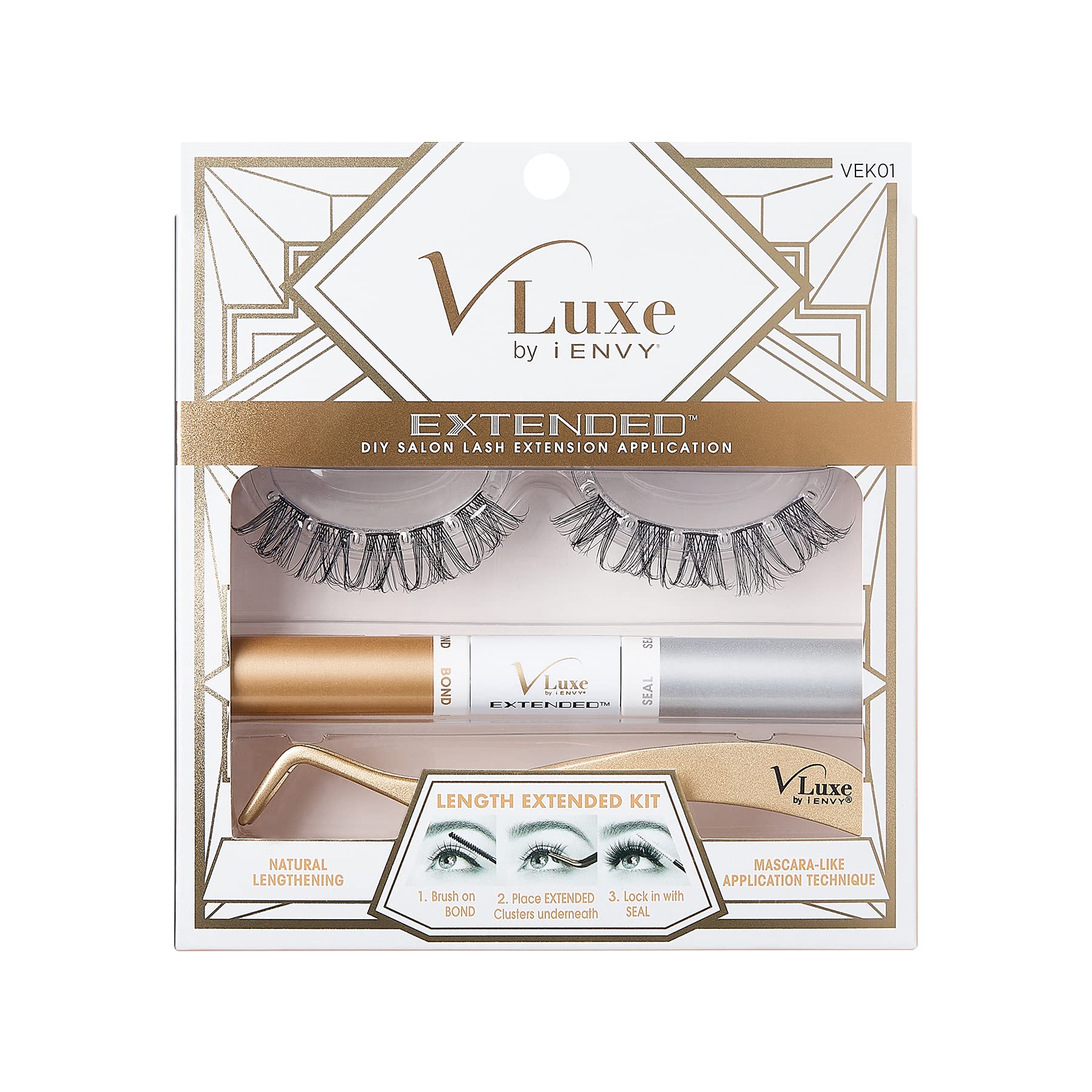 DIY Lash Extension Starter Kit With 10 Natural Lengthening Extended Clusters, Applicator and Bond & Seal - Eye lifting Effect, Feather Light Reusable Lash with Super Thin Microbands