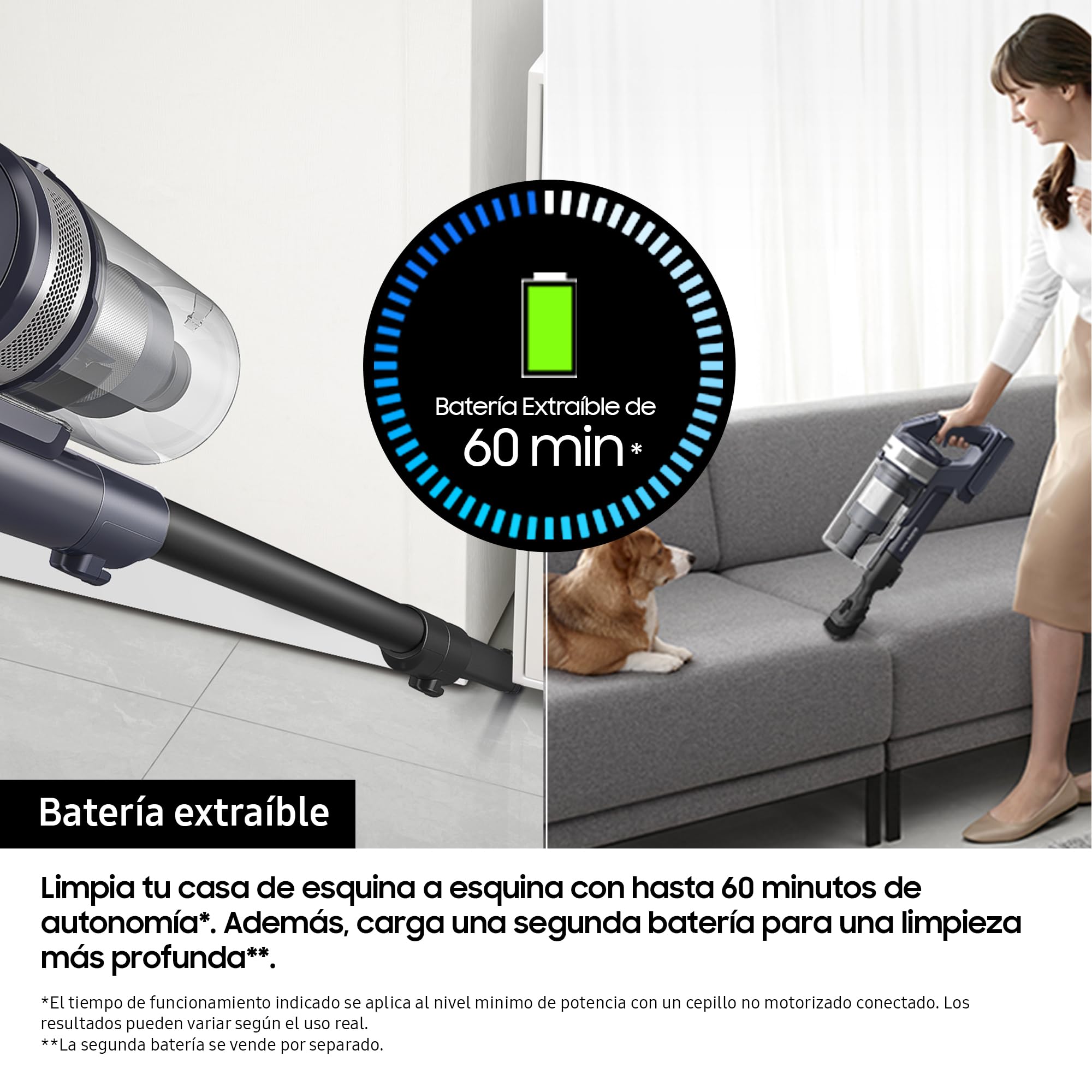 Samsung Aspiradora sin Cable Jet 75E Pet 200AW VS20B75AGR5/WA | Gran poder de succión, Con Cepillo para Mascotas, Sistema de filtración multicapa, Diseño ergonómico y ligero