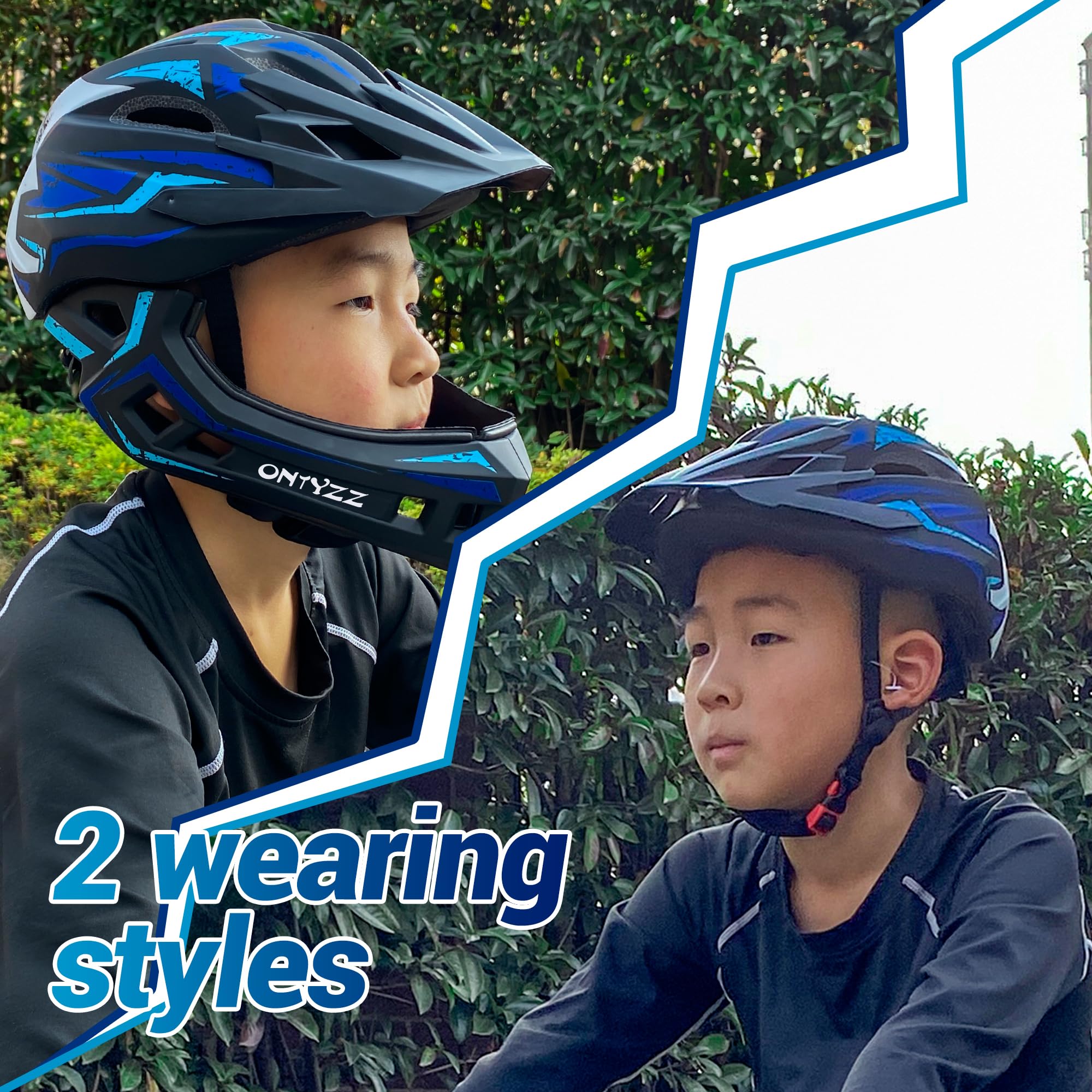 Kinder Fahrradhelm Leicht Integralhelm Kinder mit Abnehmbaren Kinnschutz Abnehmbarer Visier Kinder Downhill Helm für Balance Bike Scooter Roller Skates