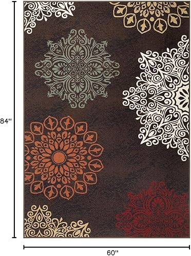 Miniatura 2 de Antep Rugs Alfombras - Alfombras modernas, florales, 5 x 7 pies, antideslizantes (antideslizante) de perfil bajo con parte trasera de goma para