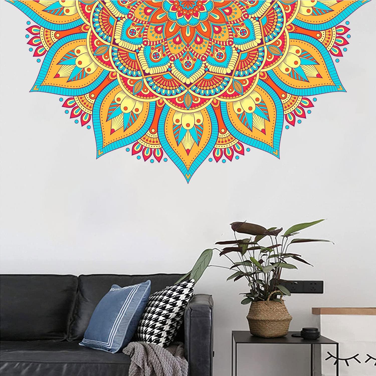 PICASSO SIGNAGE Large Half Mandala Boho Flower | Wall Sticker Colorful Floral Decal | for Bedroom Living Room Yoga Space Headboard Sofa and Home Décor 2