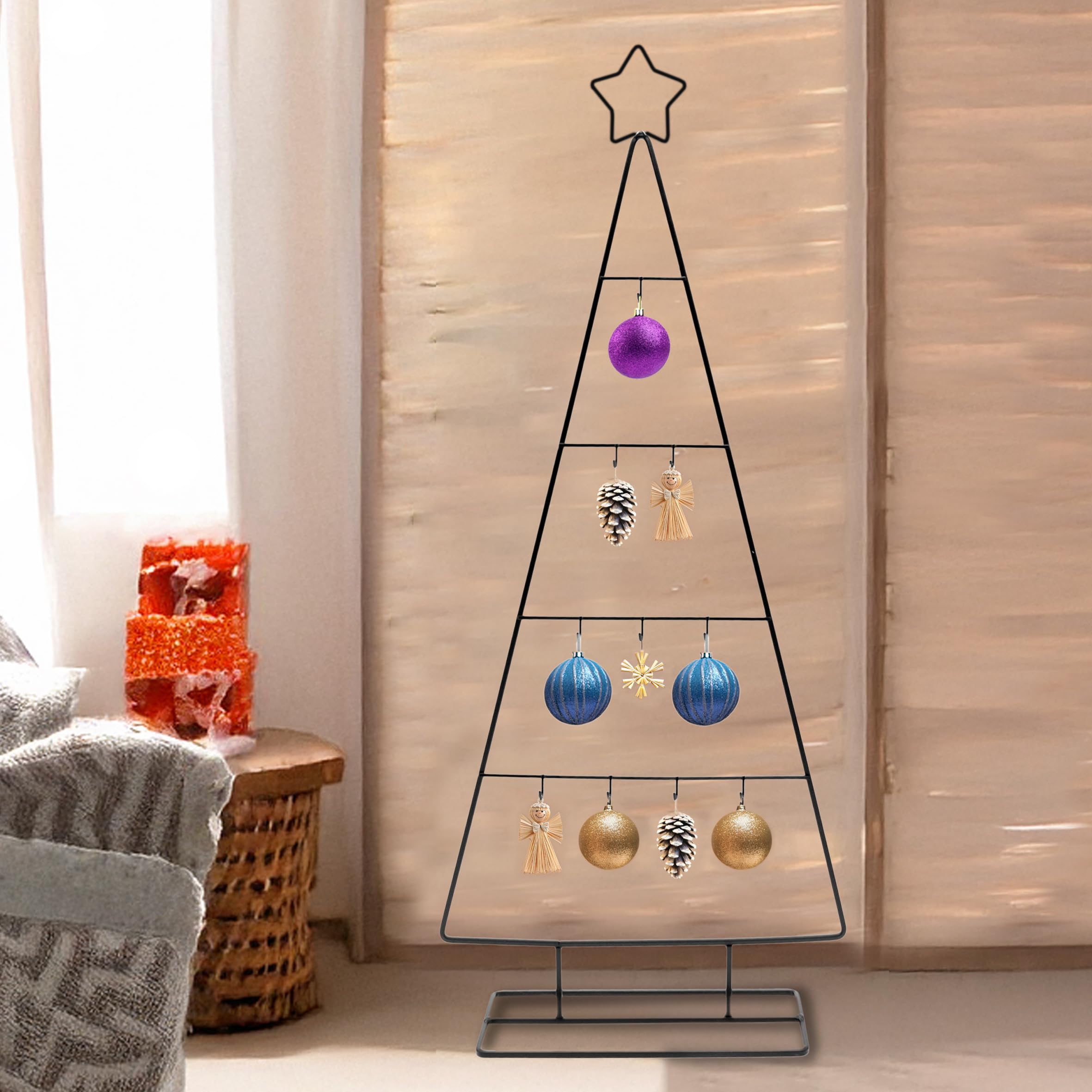 210 Cm Metall-Weihnachtsbaum Schwarz - DIY Baum Mit 42 Haken Für Kugeln & Lichter