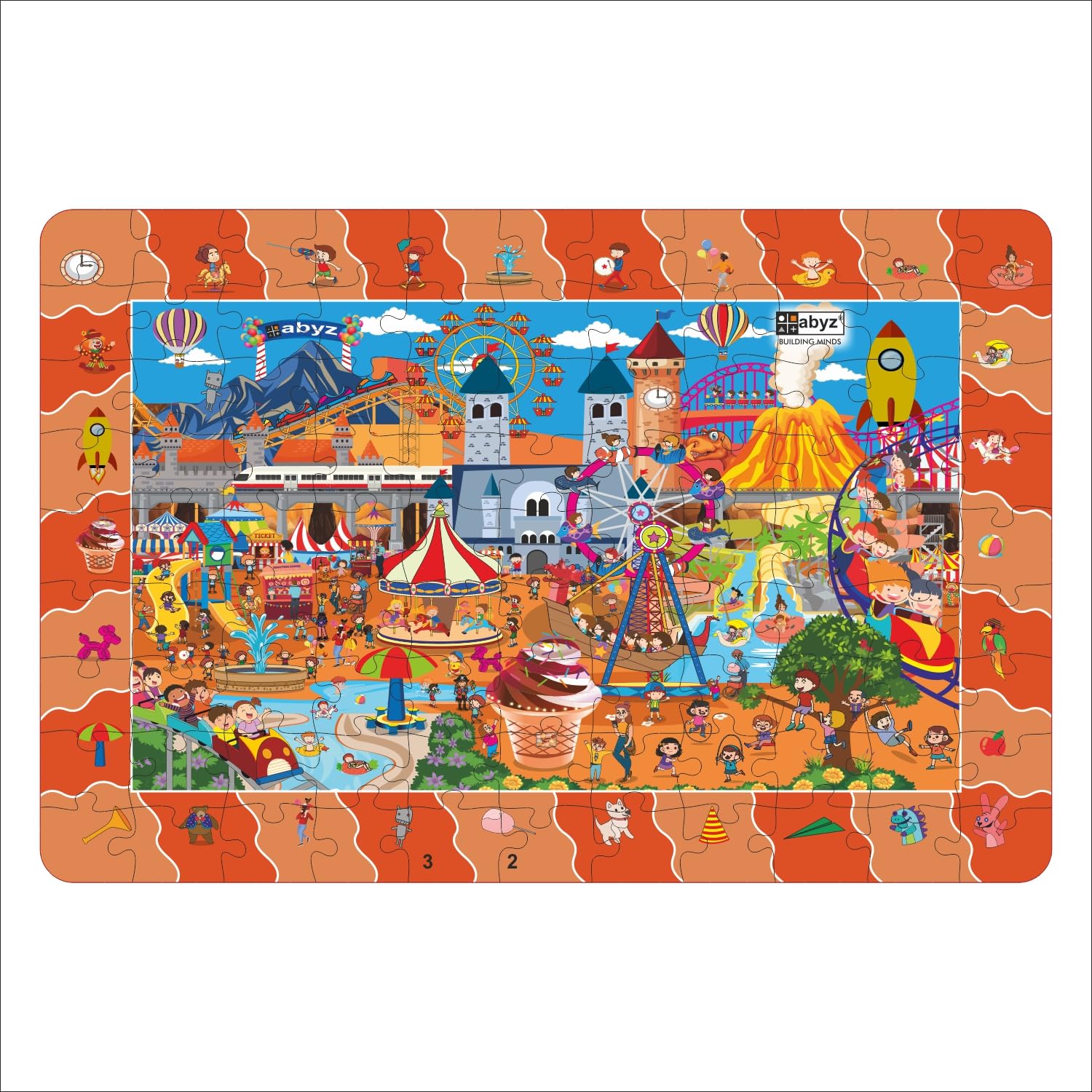 ABYZ 2-in-1 Wooden Jigsaw 99 Pcs Amusement Park Puzzle with Find The Things, Ideal for Children Aged 3-6 Years | Skill Development and Fun Learning
