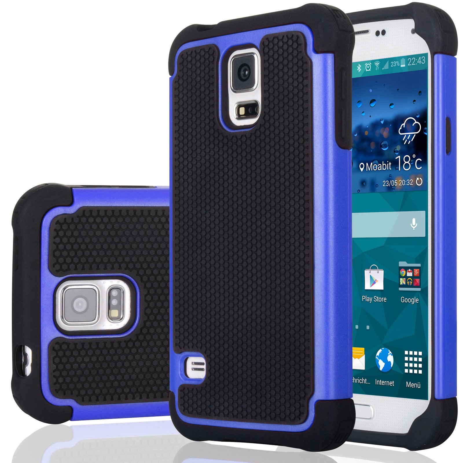 Jeylly for Galaxy S5 Case, S5 Cover, Shock Absorbing Hard Plastic Outer + Rubber Silicone Inner Scratch Defender Bumper Rugged Hard Case Cover for Galaxy S5 S V G900 - Blue