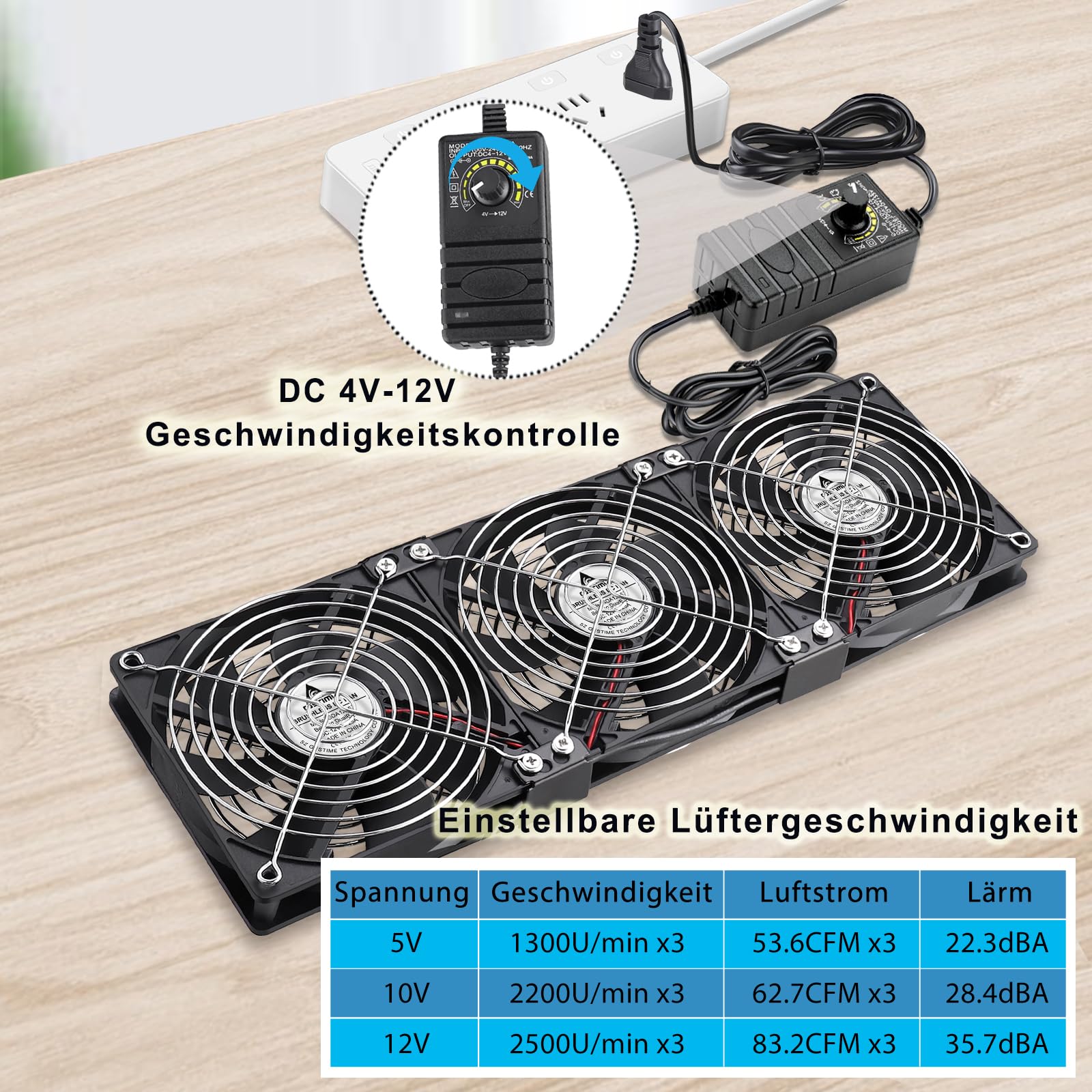 Lot de 3 ventilateurs de 120 mm, CA 220 et 240 V, avec contrôle de vitesse jusqu’à 12 V, double roulement à billes, pour station de travail, cabinet, châssis, serveur