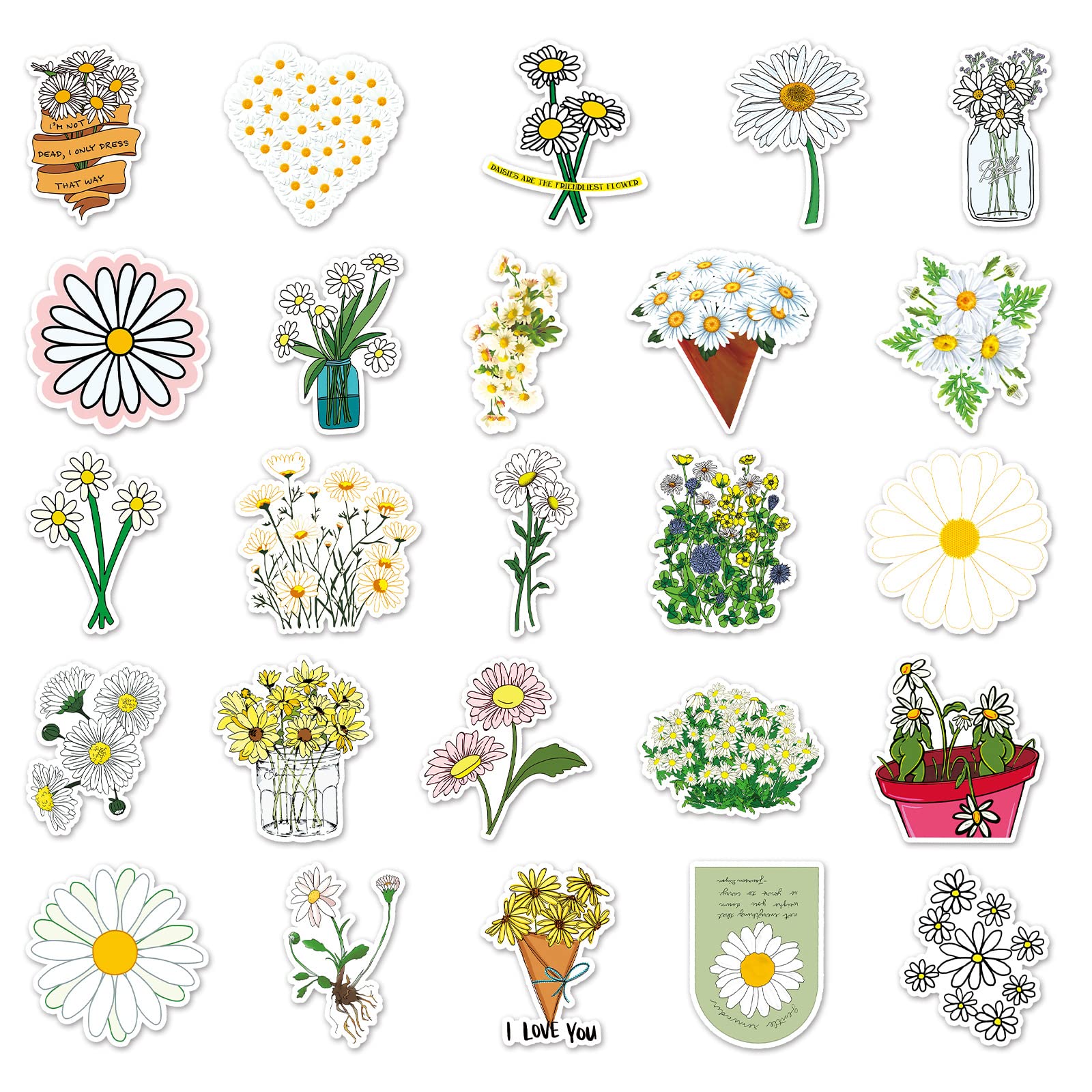 50 PCS Daisy Stickers for Teens Boys Girls Kids Adults Gift,Cute Flower Waterproof Decals for Water Bottle Laptop Skateboard Luggage Bicycle Helmet Refrigerator Guitar Phone Scrapbook - Image 3