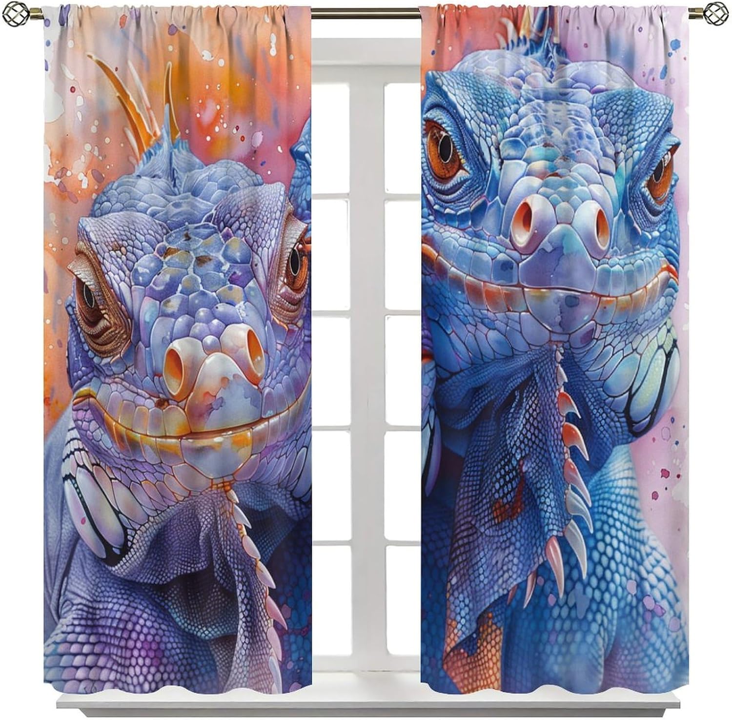 Funny Lizard Animal Blackout Curtains for Bedroom Living Room, Rod Pocket Tropical Wildlife Reptile Curtains Thermal Insulated Window Drapes 2 Panels, Each 21W x 54L