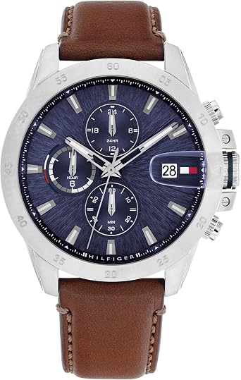 Tommy Hilfiger Dual Time Quartz Watch for Men with Stainless Steel Bracelet or Leather Strap