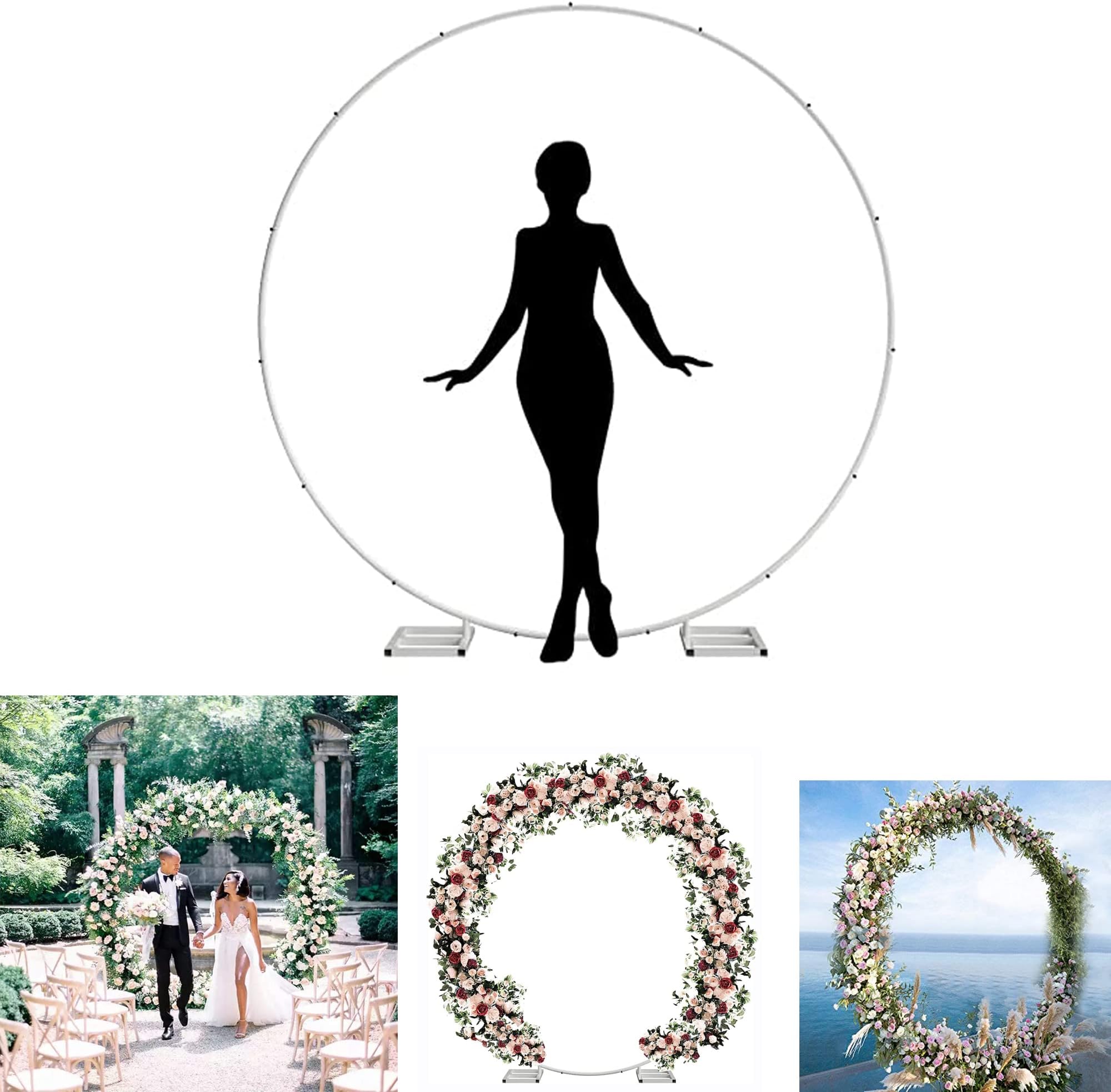 6.5FT Tall X 6.5FT Wide Metal Ring Arch for Outdoor Party Backdrop Decoration (with Ground Anchors, Screwdriver, and Instructions)