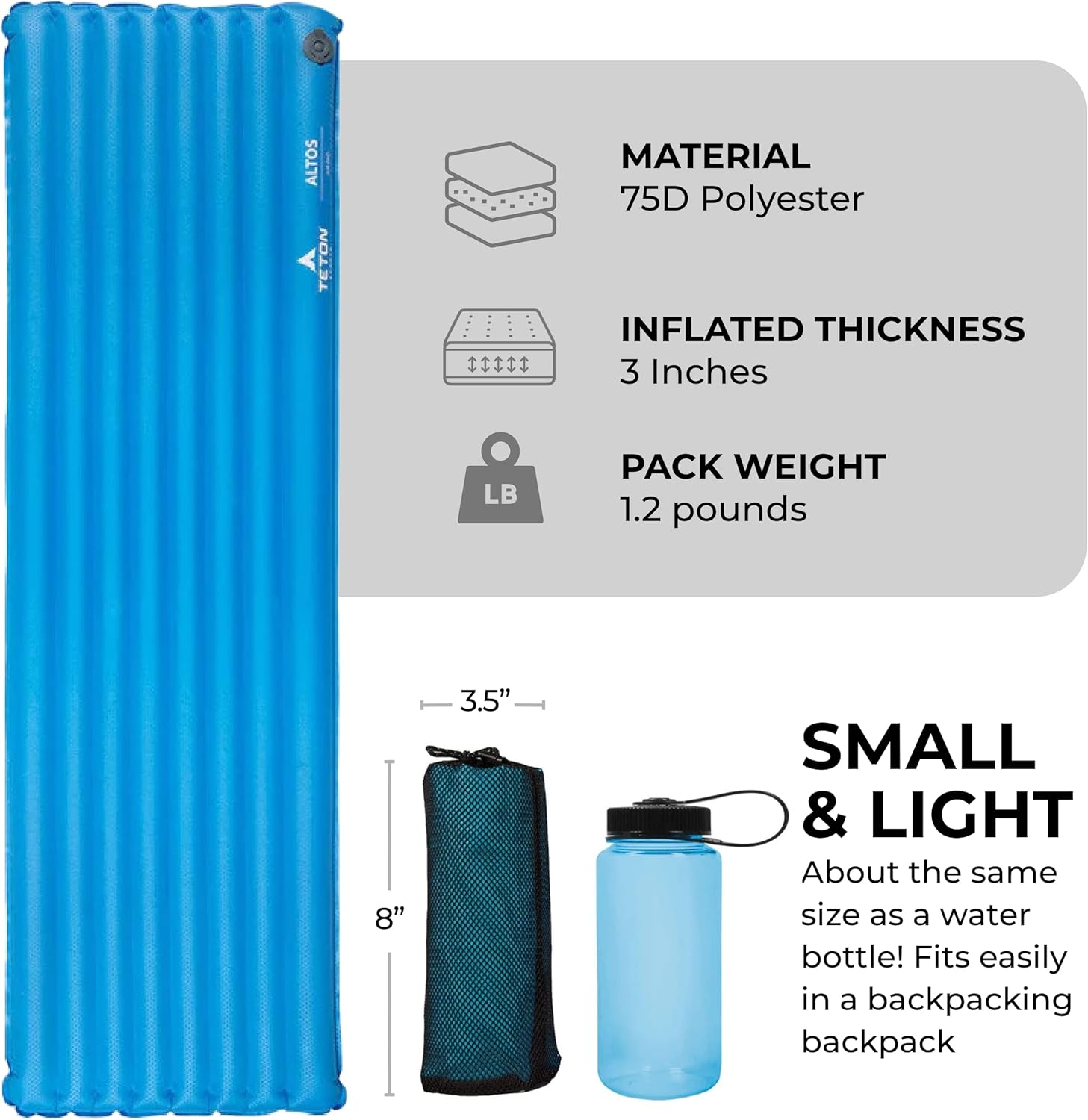 Teton Altos Insulated Sleeping Pad; Camping, Hiking and Backpacking Mat, Blue