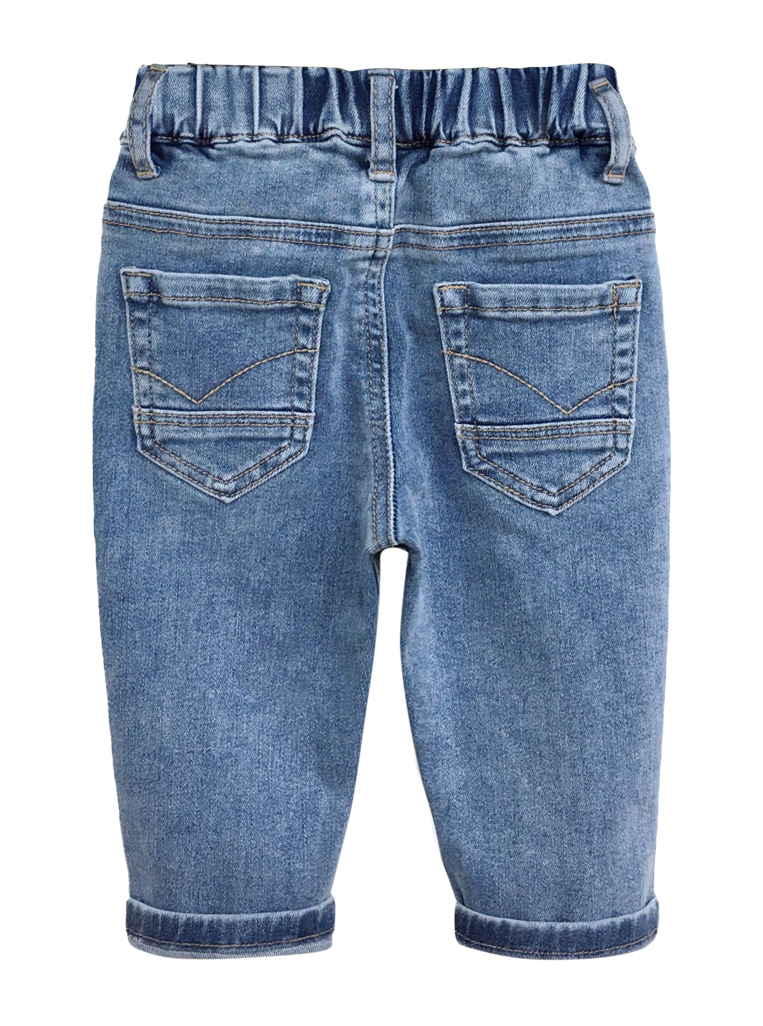 KIDSCOOL SPACE Jeans per Neonati, Vita Elastica per Neonati con Pantaloni in Denim Elasticizzato con Anello a D