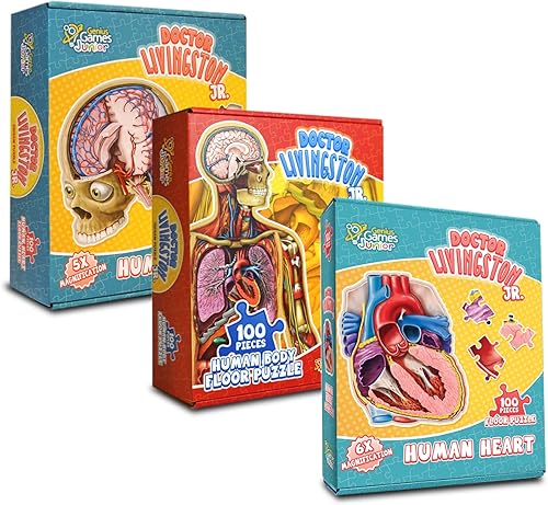 Human Anatomy Kids Puzzles Bundle – Rompecabezas de piso de 100 piezas del cuerpo, cerebro y corazón