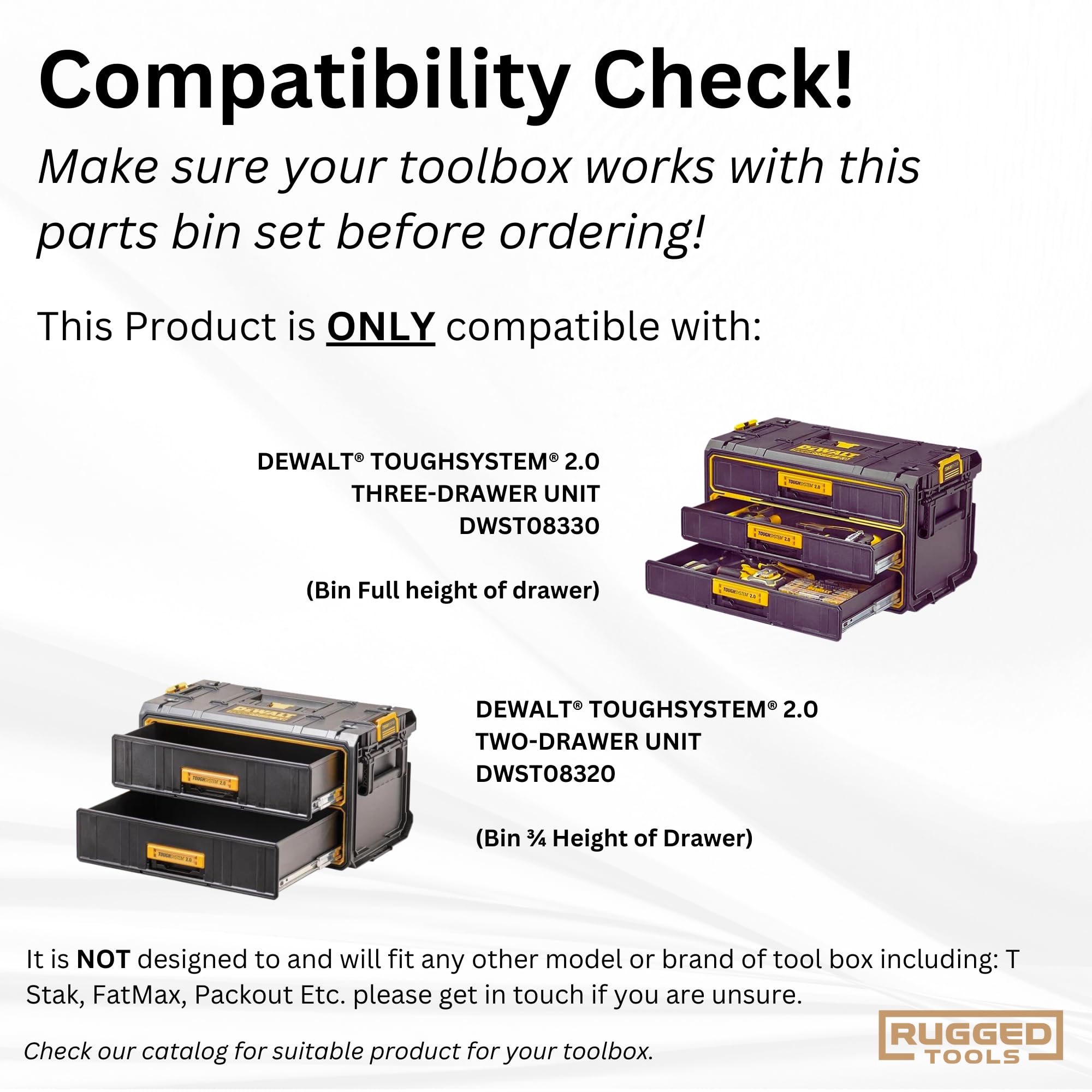 RUGGED TOOLS Storage Bins compatible with Dewalt ToughSystem 2.0 Drawer Units (DWST08330 & DWST08320) - Yellow, 1 Set - Image 2