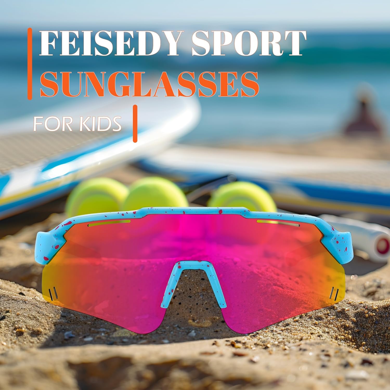 FEISEDY Kids Sports Polarized Sunglasses Youth Baseball Cycling Sun Glasses for Boys Girls Age 2-12 B4168