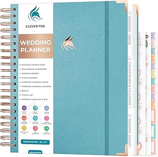 Clever Fox Wedding Planner – Notebook Organizer for Bride – Wedding Planning Binder Book with Pockets – Engagements Gift, 10x11″ (Aquamarine)