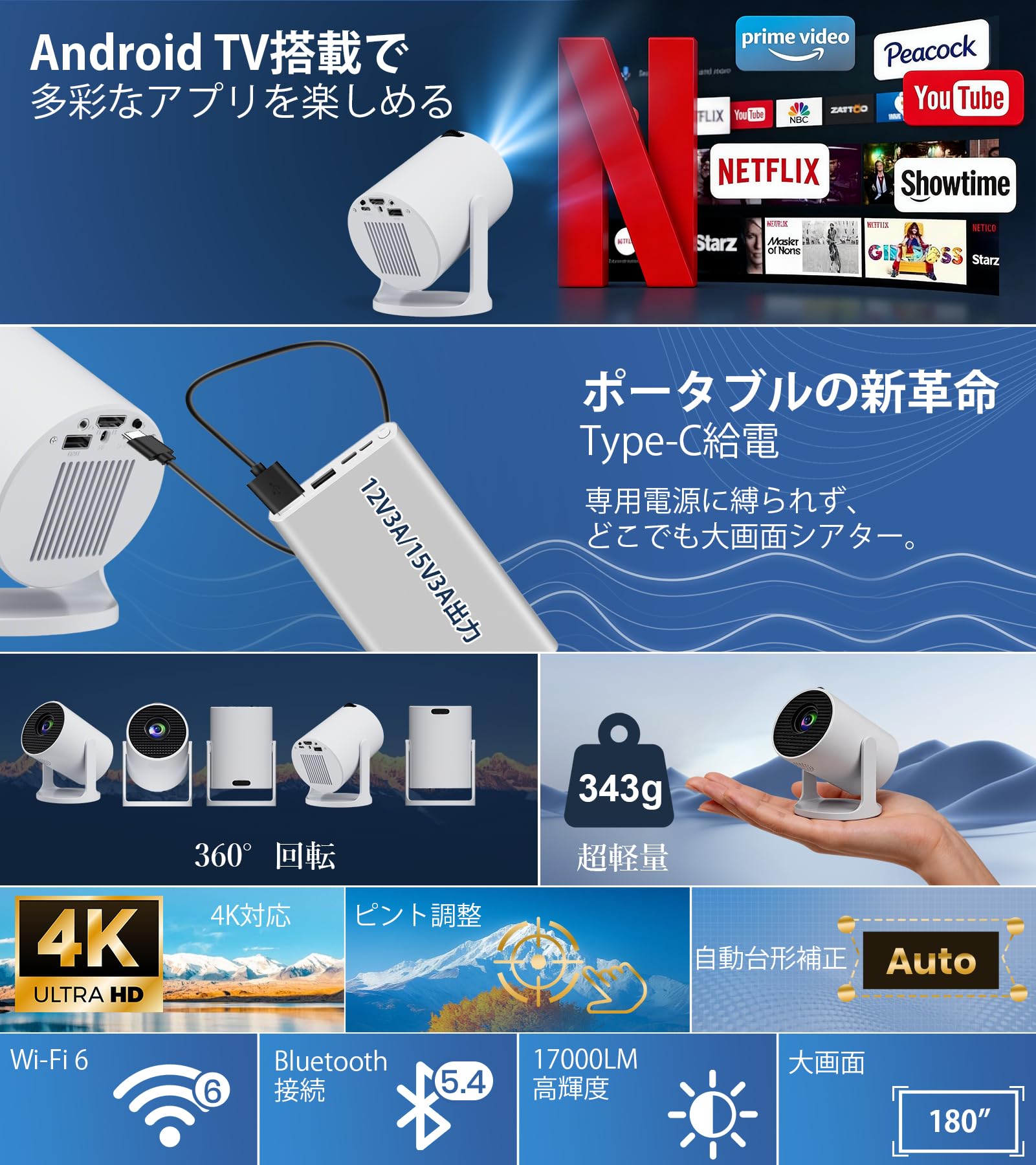 Amazon.co.jp: ZAIDER プロジェクター 家庭用 小型 4K対応 天井投影