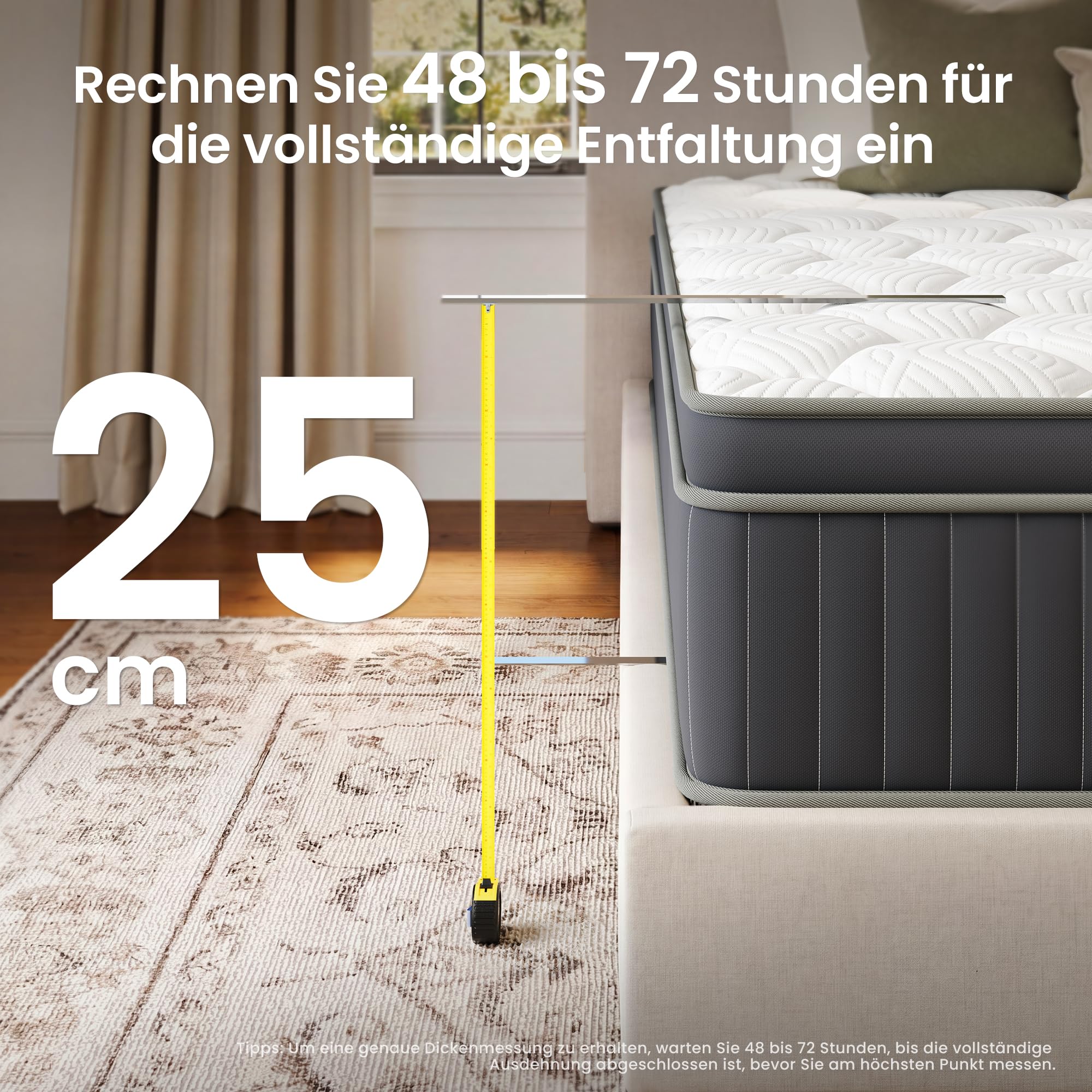 TXO Matratze 140x200 cm, Komfort Taschenfederkern H3-H4, 7 Zonen, 25 cm