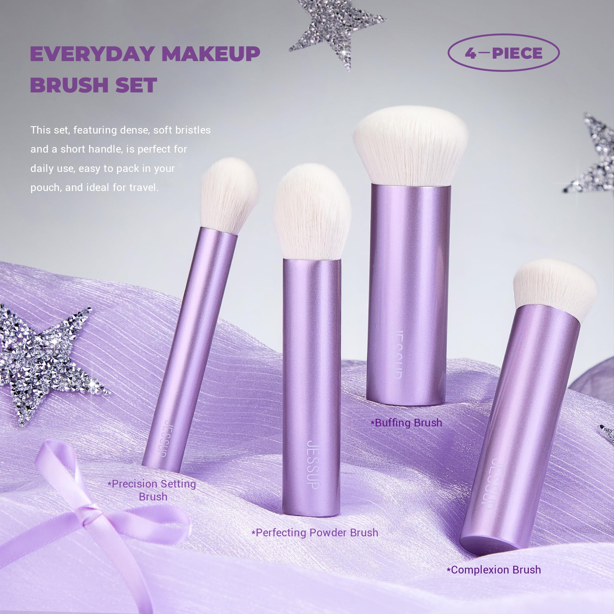 Jessup Set Pinceaux Maquillage 11pcs avec Pinceau Visage, Éponge Maquillage, Houppette et Nettoyeur, Pour Fond de Teint, Poudre, Contour, Bronzer, Blush, Enlumineur, Violet Luxe T885