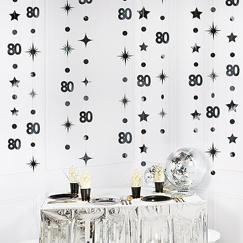 Miniatura 10 de Decoraciones de cumpleaños número 80 de oro rosa con lunares circulares y estrellas parpadeantes guirnalda metálica para colgar en banderines para